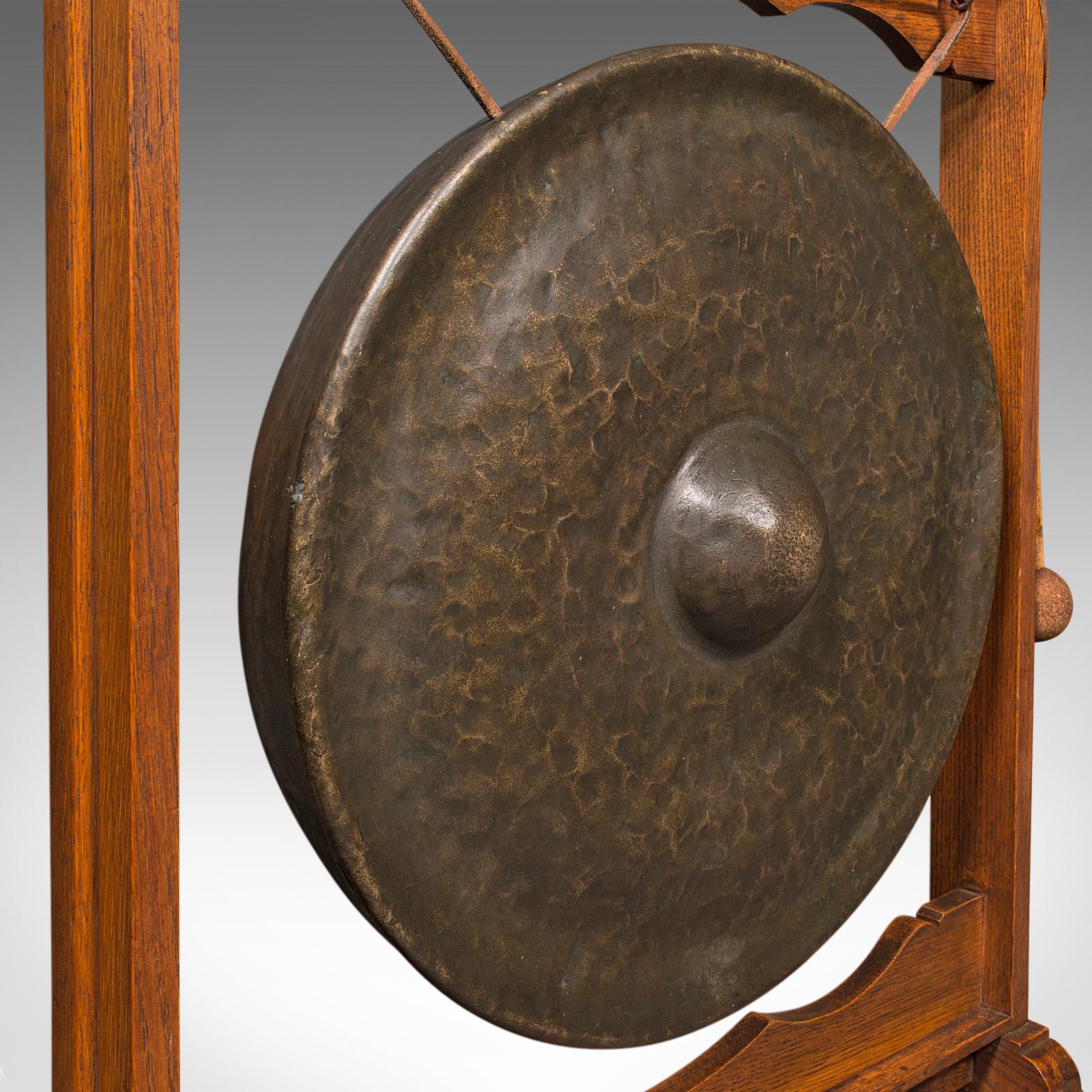 Late Victorian Large Antique Ceremonial Dinner Gong, English, Oak, Bronze, Victorian, c.1900