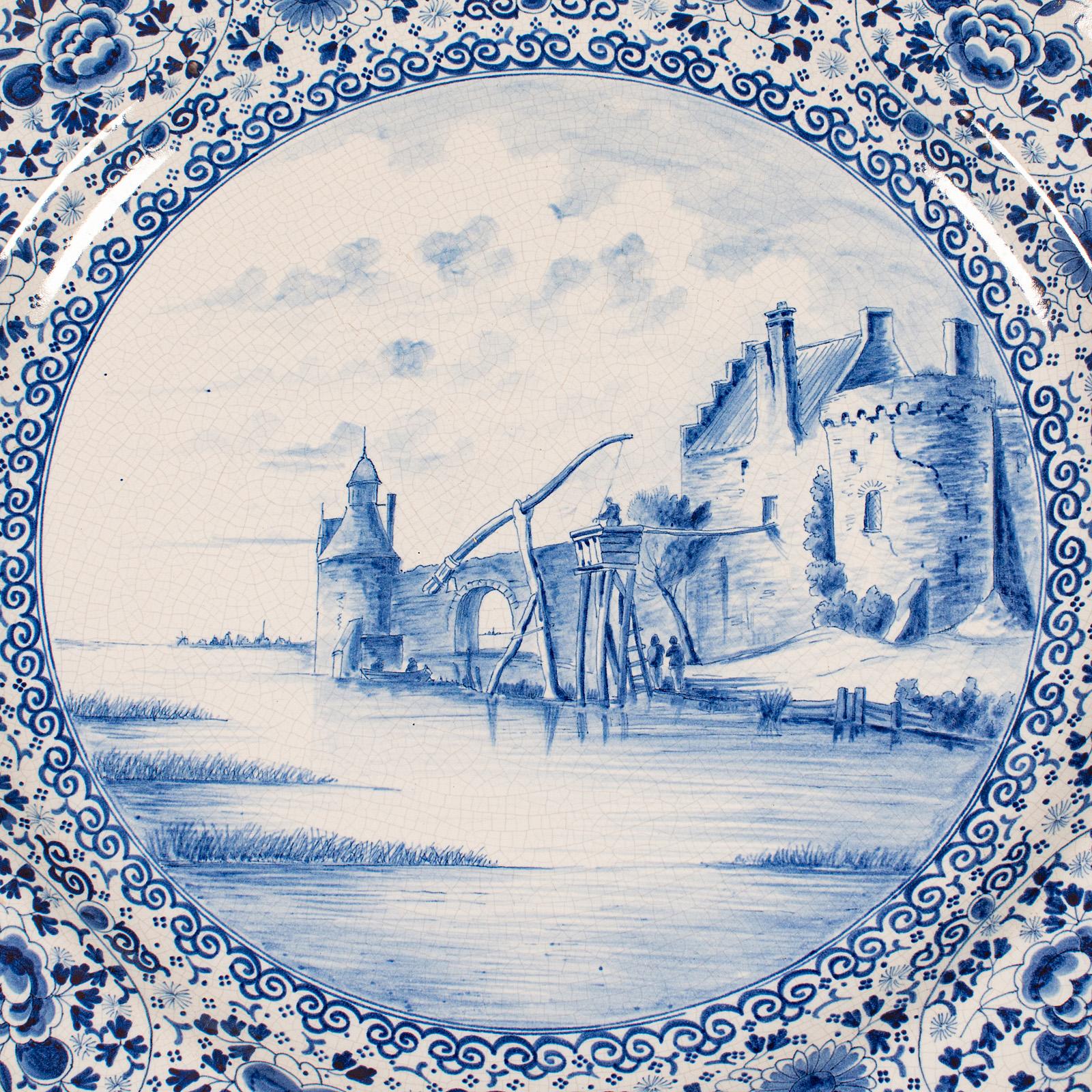 20th Century Large Antique Charger, Belgian, Ceramic, Serving Plate, Blue & White, Circa 1920 For Sale