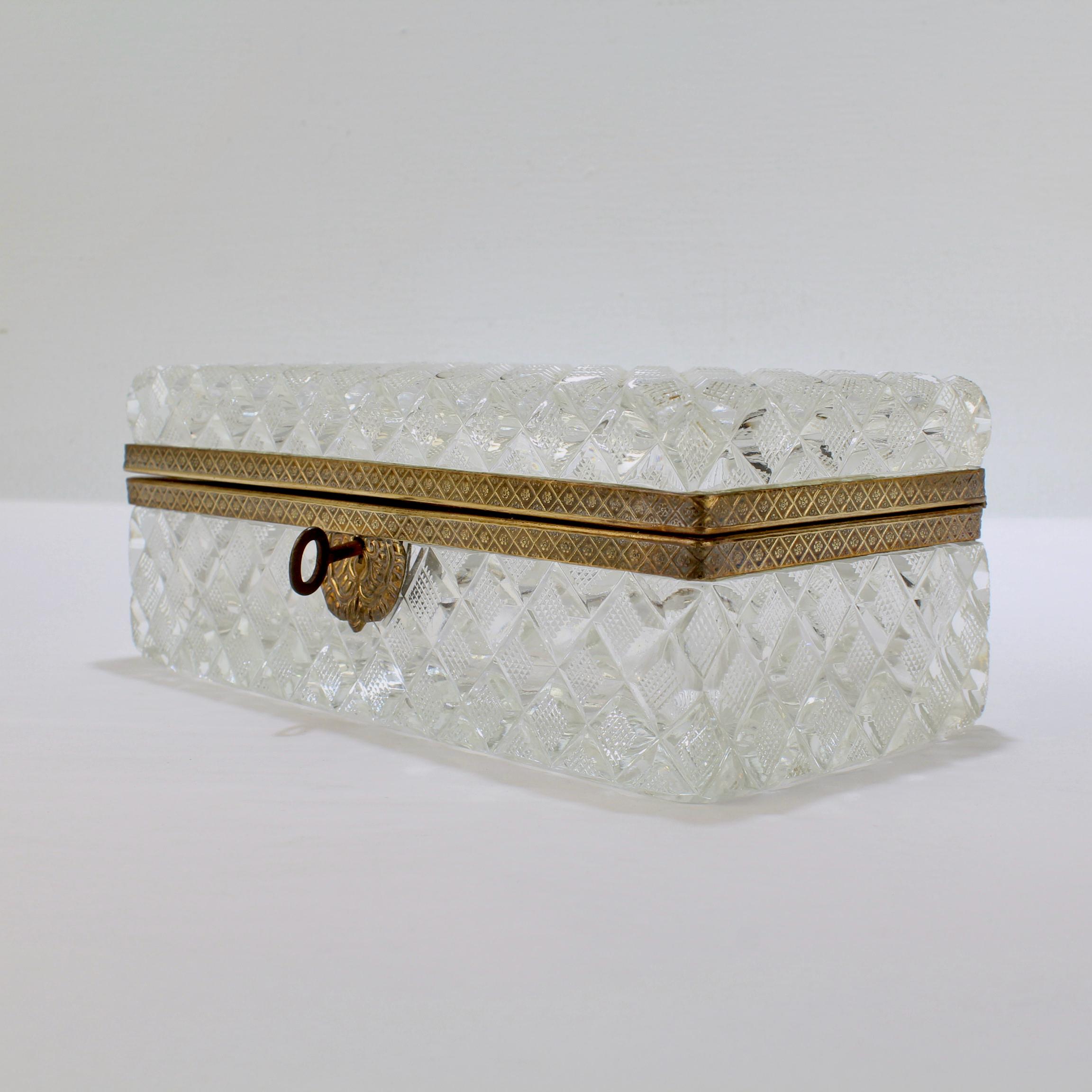 Large Antique Charles X Style French Bronze Mounted Cut Glass Table Casket / Box In Good Condition In Philadelphia, PA