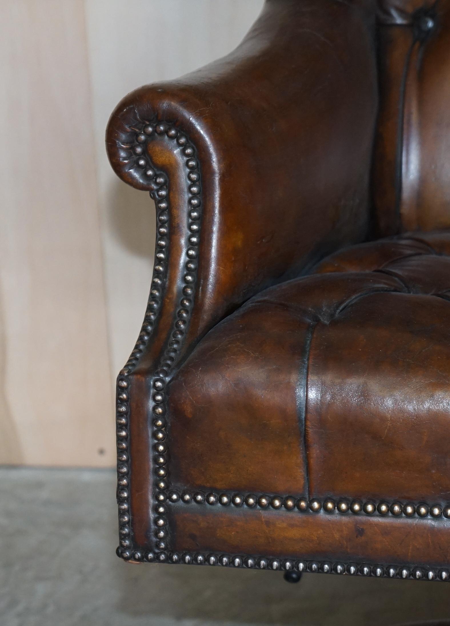 Large Antique Chesterfield Leather Wingback Captains Directors Swivel Armchair 1
