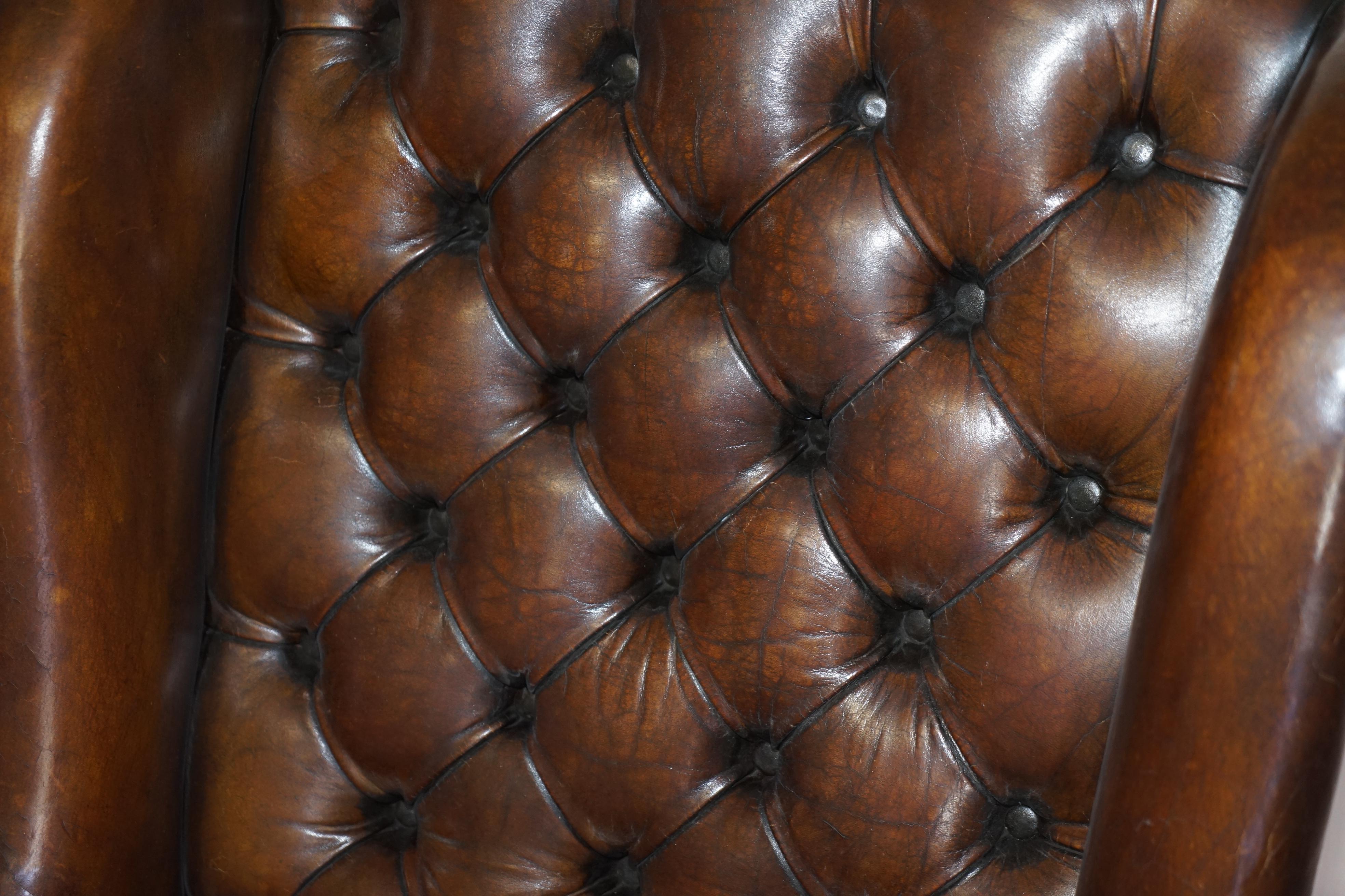 Late Victorian Large Antique Chesterfield Leather Wingback Captains Directors Swivel Armchair