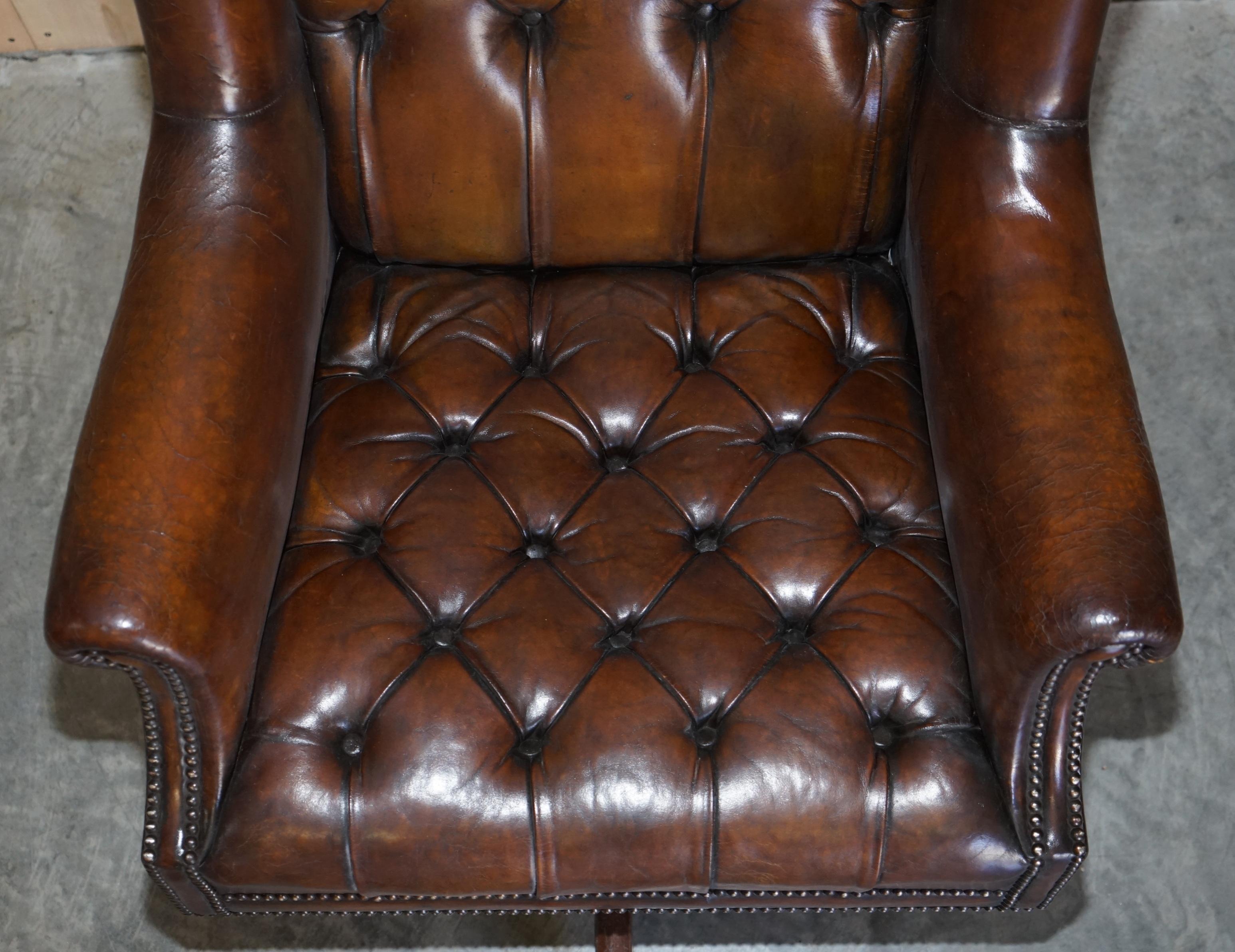 19th Century Large Antique Chesterfield Leather Wingback Captains Directors Swivel Armchair