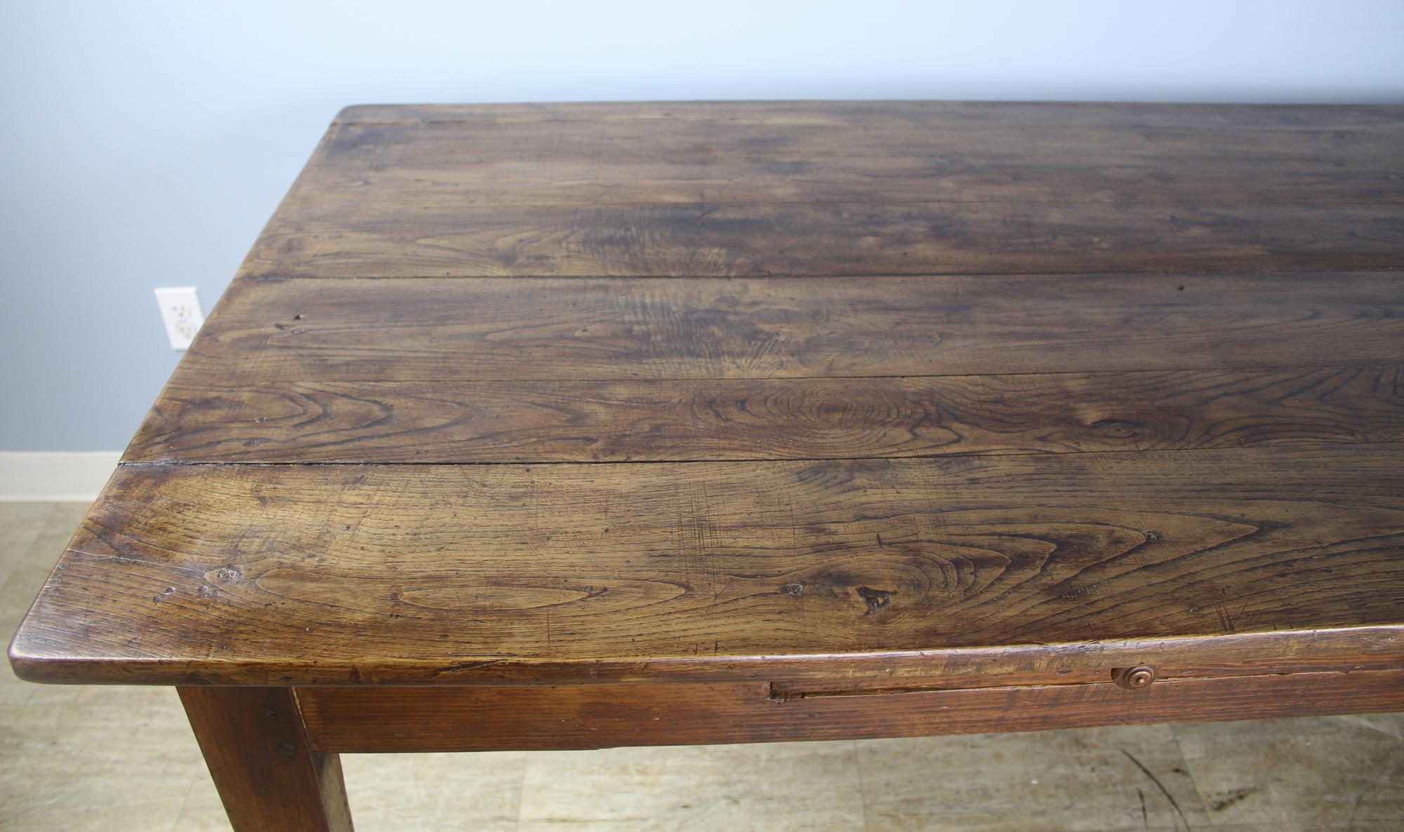 19th Century Large Antique Chestnut Farm Table, Two Drawers