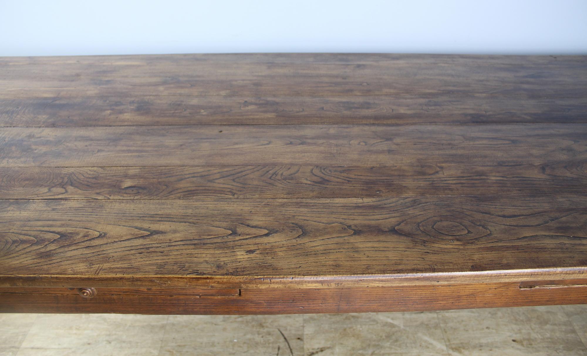 Large Antique Chestnut Farm Table, Two Drawers 1