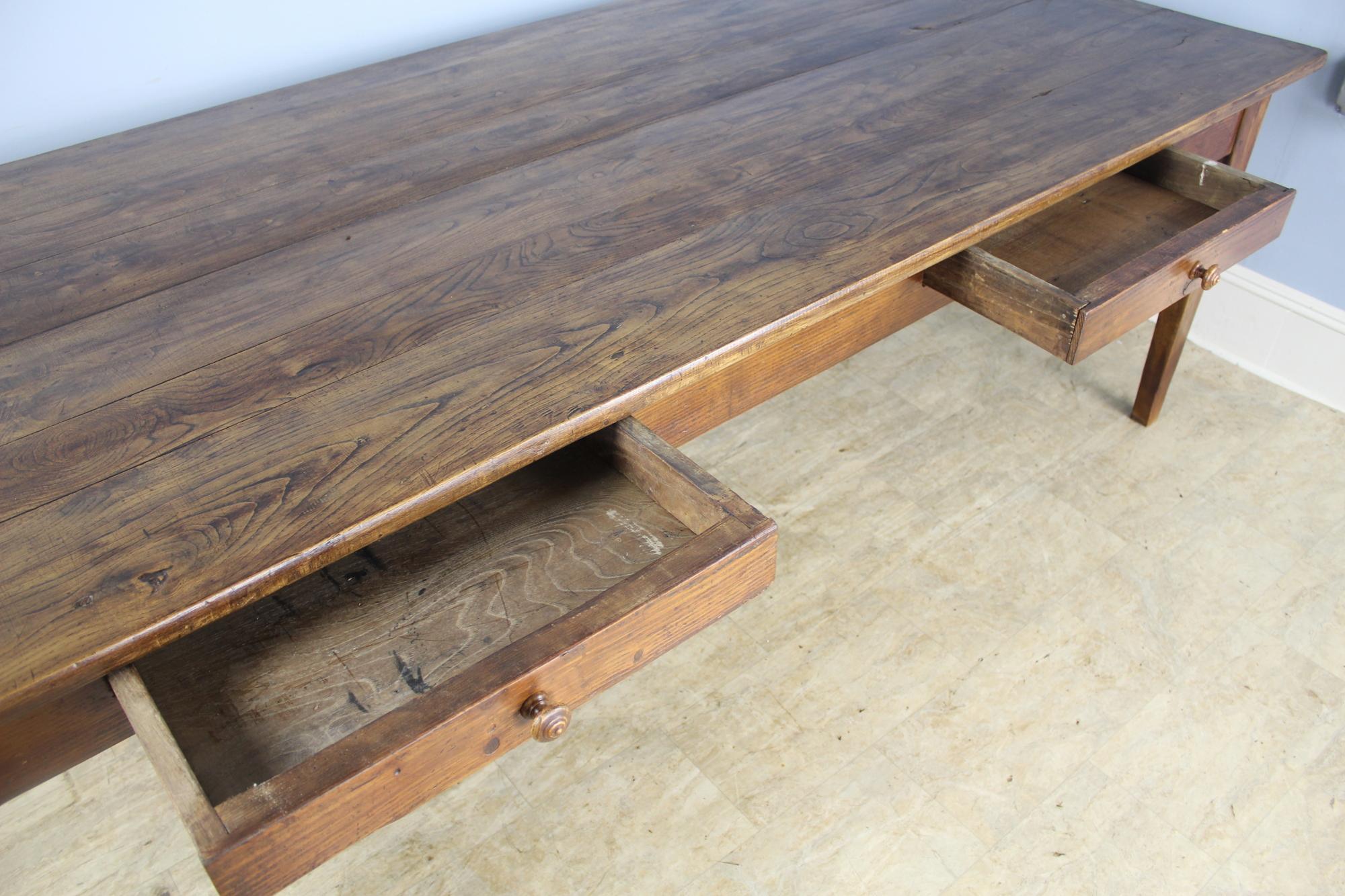 Large Antique Chestnut Farm Table, Two Drawers 3