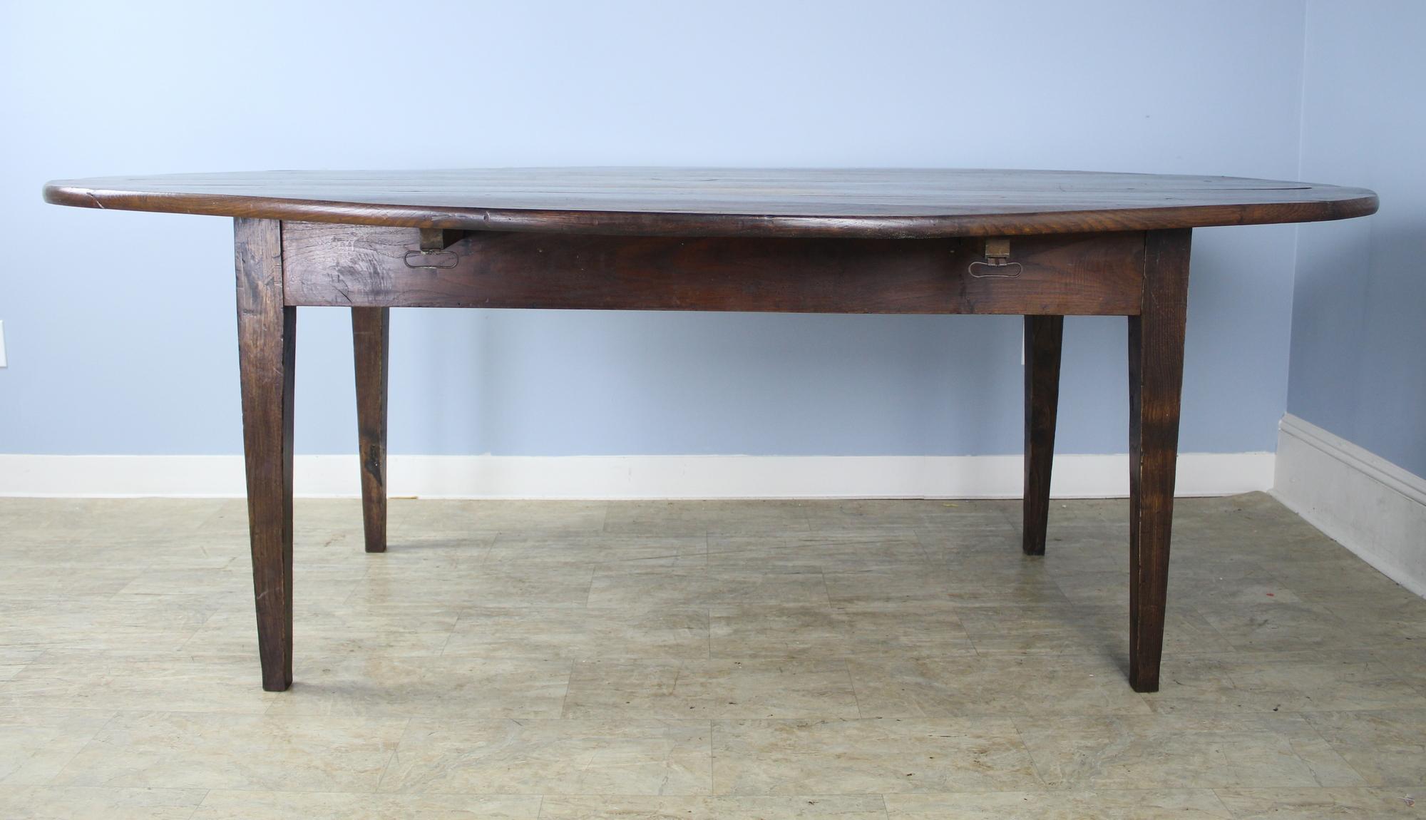 French Large Antique Chestnut Oval Drop-Leaf Dining Table
