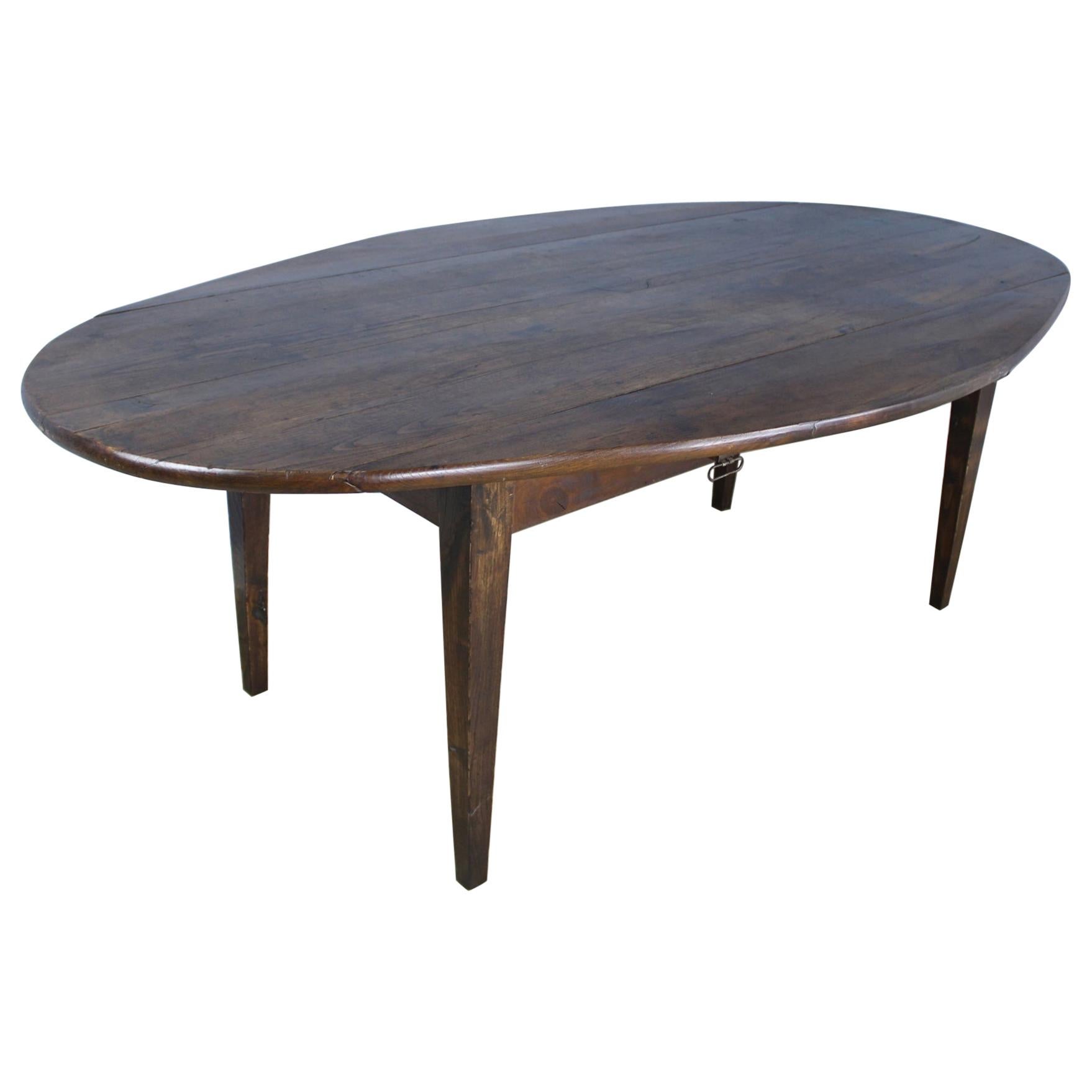 Large Antique Chestnut Oval Drop-Leaf Dining Table