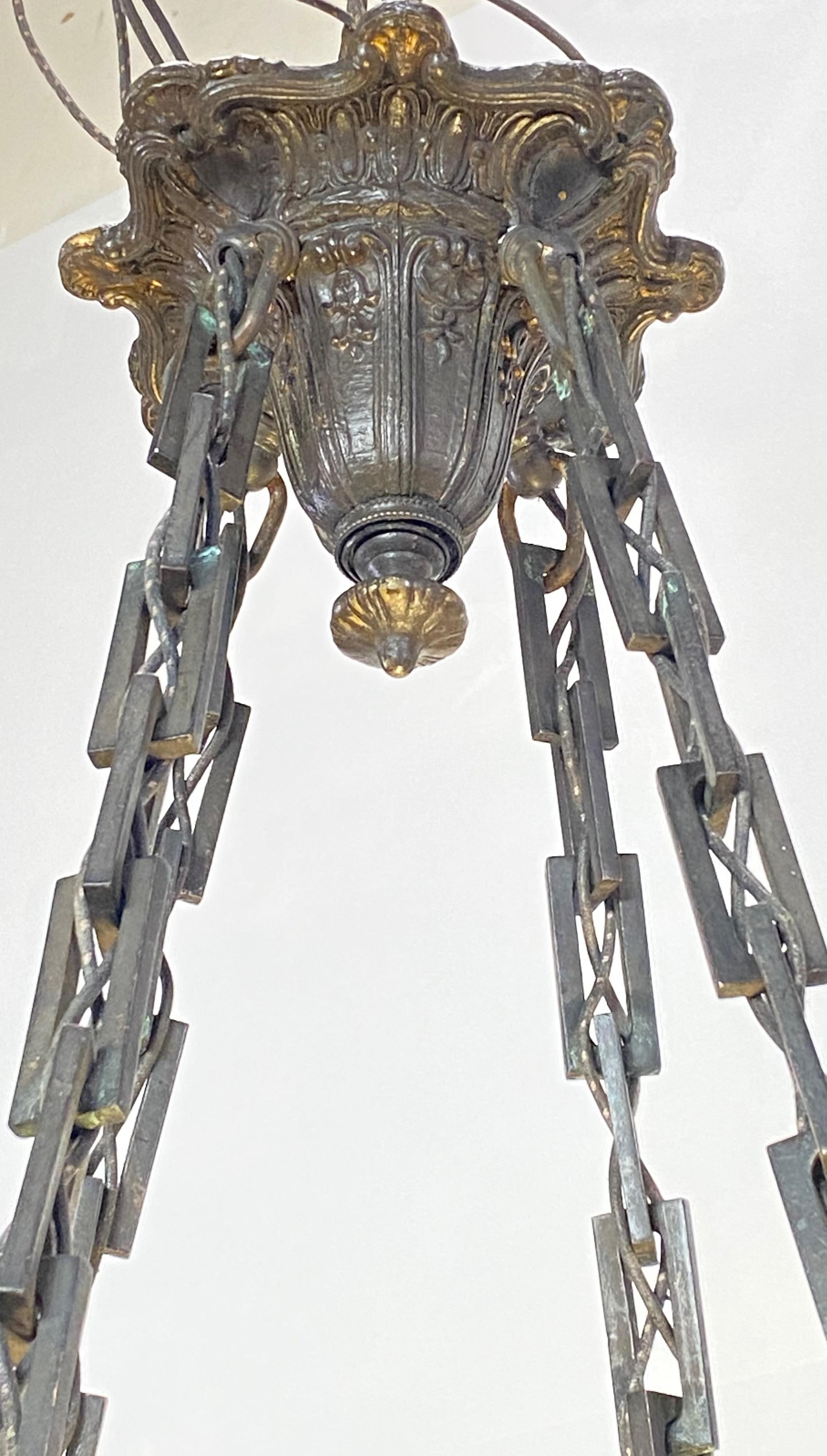 Large Antique Chicago Glass Co. Cast Glass Hanging Light Fixture, circa 1915 In Good Condition For Sale In San Francisco, CA