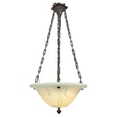 Large Used Chicago Glass Co. Cast Glass Hanging Light Fixture, circa 1915