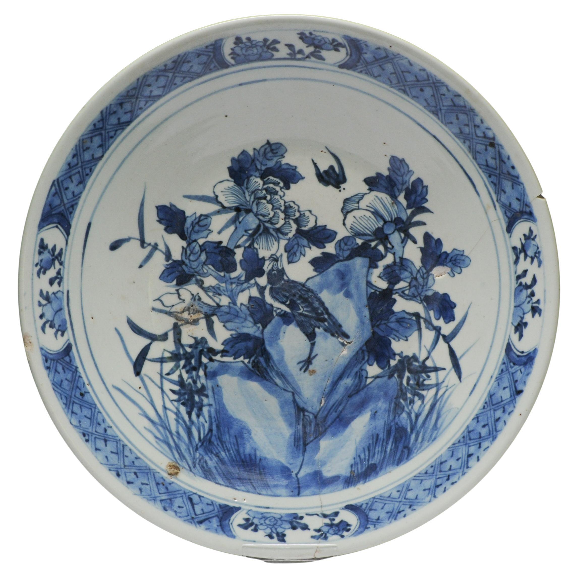 Grande assiette en porcelaine chinoise ancienne du 19ème siècle Jardin et Oiseau China