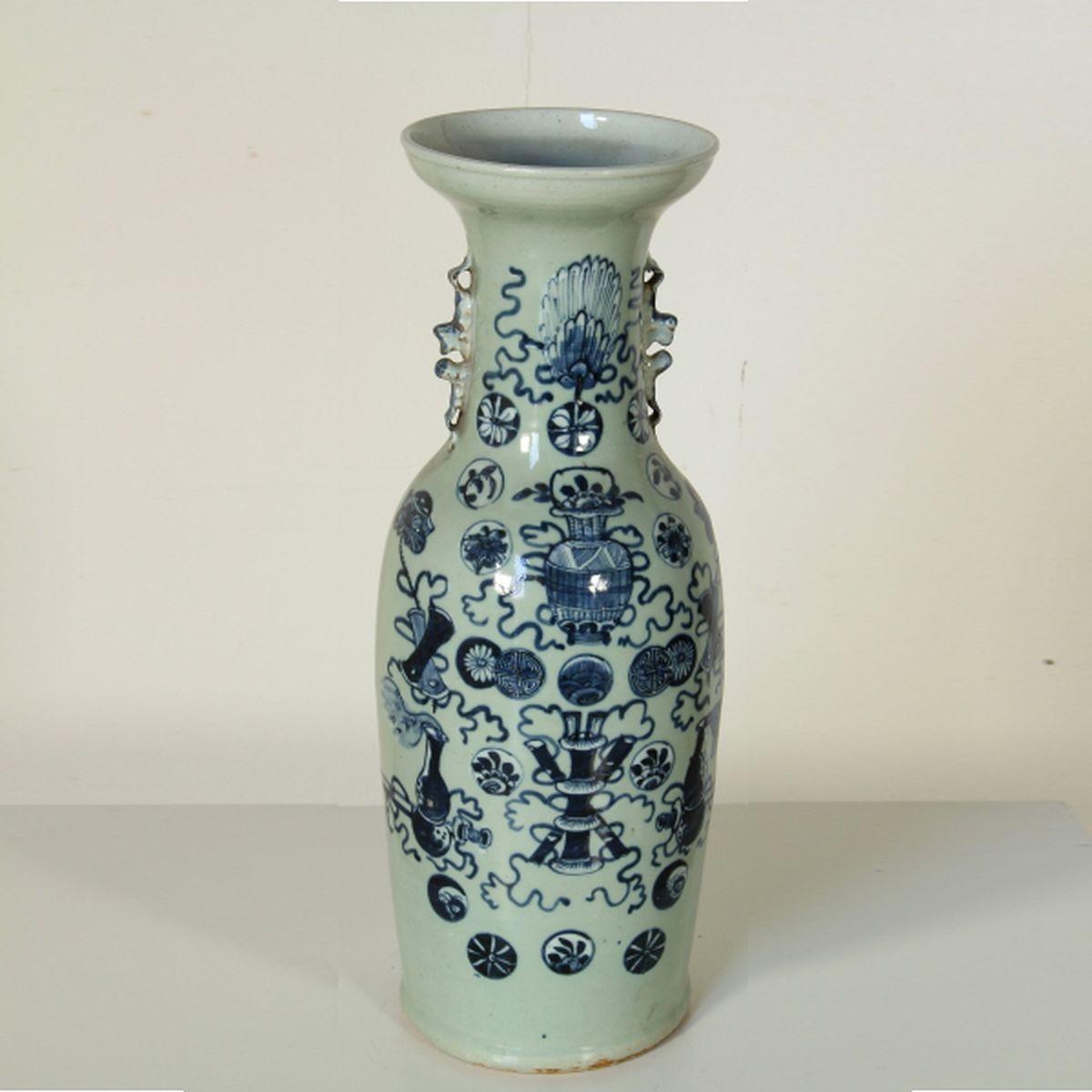 Porcelain Large Antique Chinese Blue and White Vase, 19th Century For Sale
