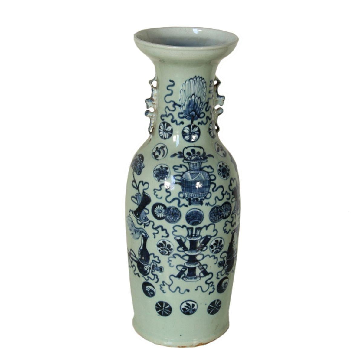 Large Antique Chinese Blue and White Vase, 19th Century For Sale