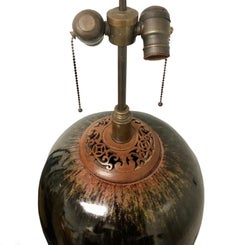 Large Antique Chinese Blue Flambé Porcelain Table Lamp