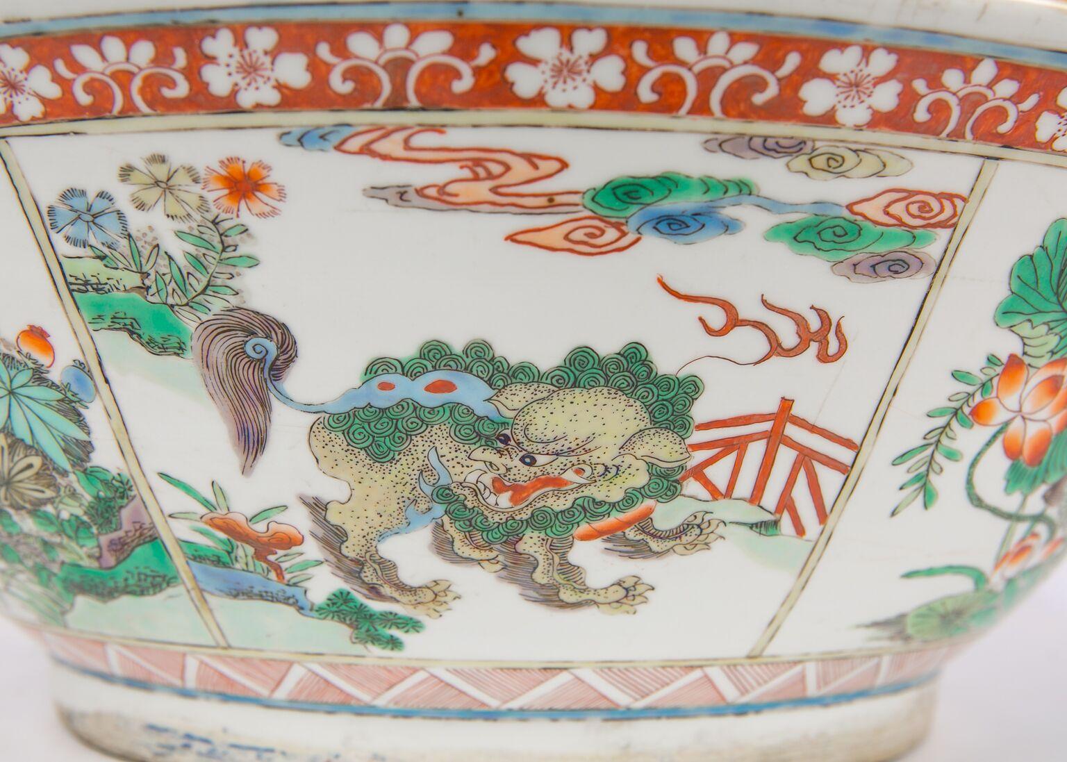 Qing Large Antique Chinese Bowl Decorated in Famille Verte Enamels, Circa 1900