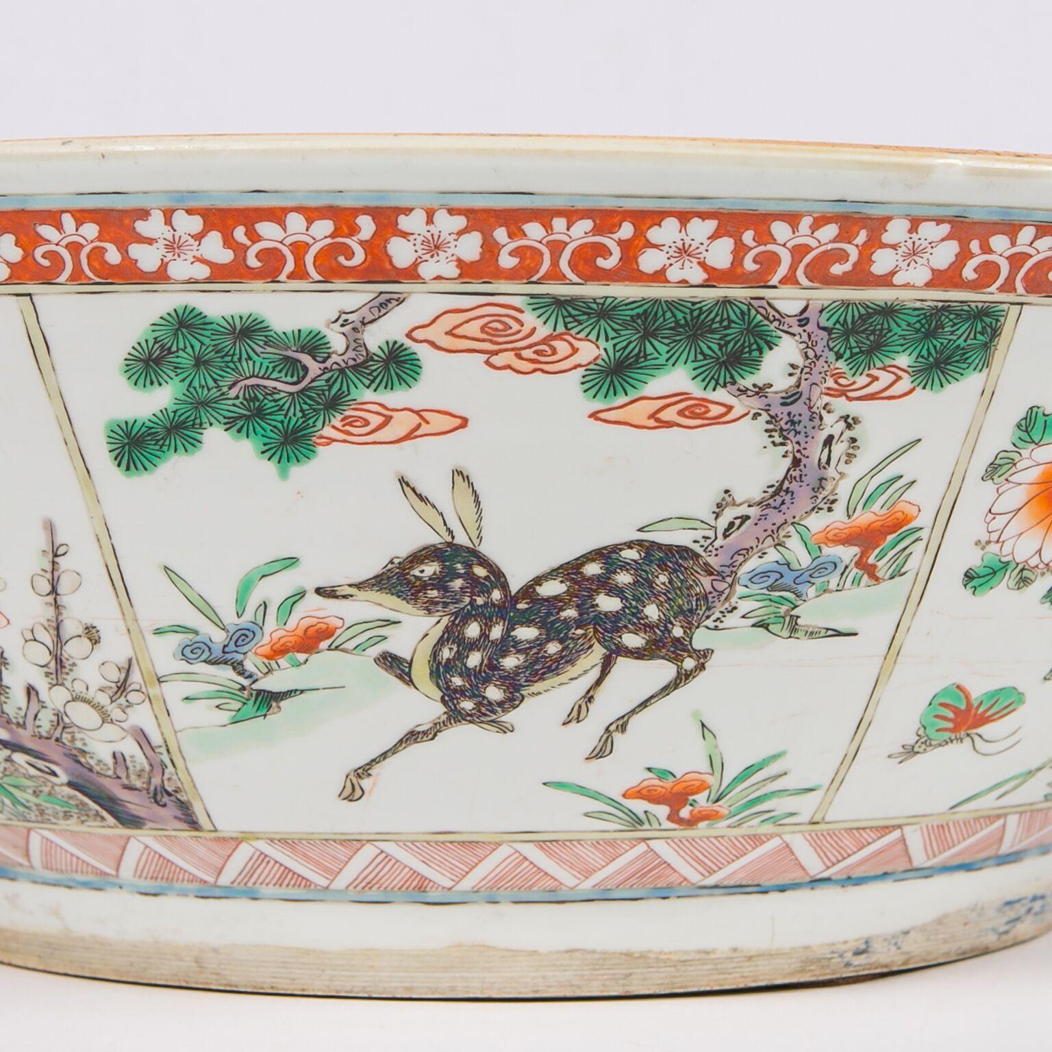 Hand-Painted Large Antique Chinese Bowl Decorated in Famille Verte Enamels, Circa 1900