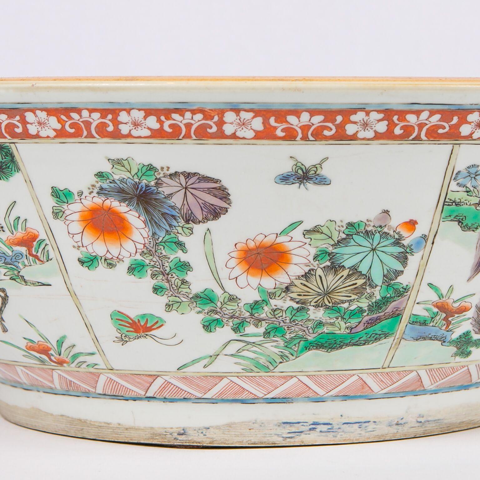 Stoneware Large Antique Chinese Bowl Decorated in Famille Verte Enamels, Circa 1900