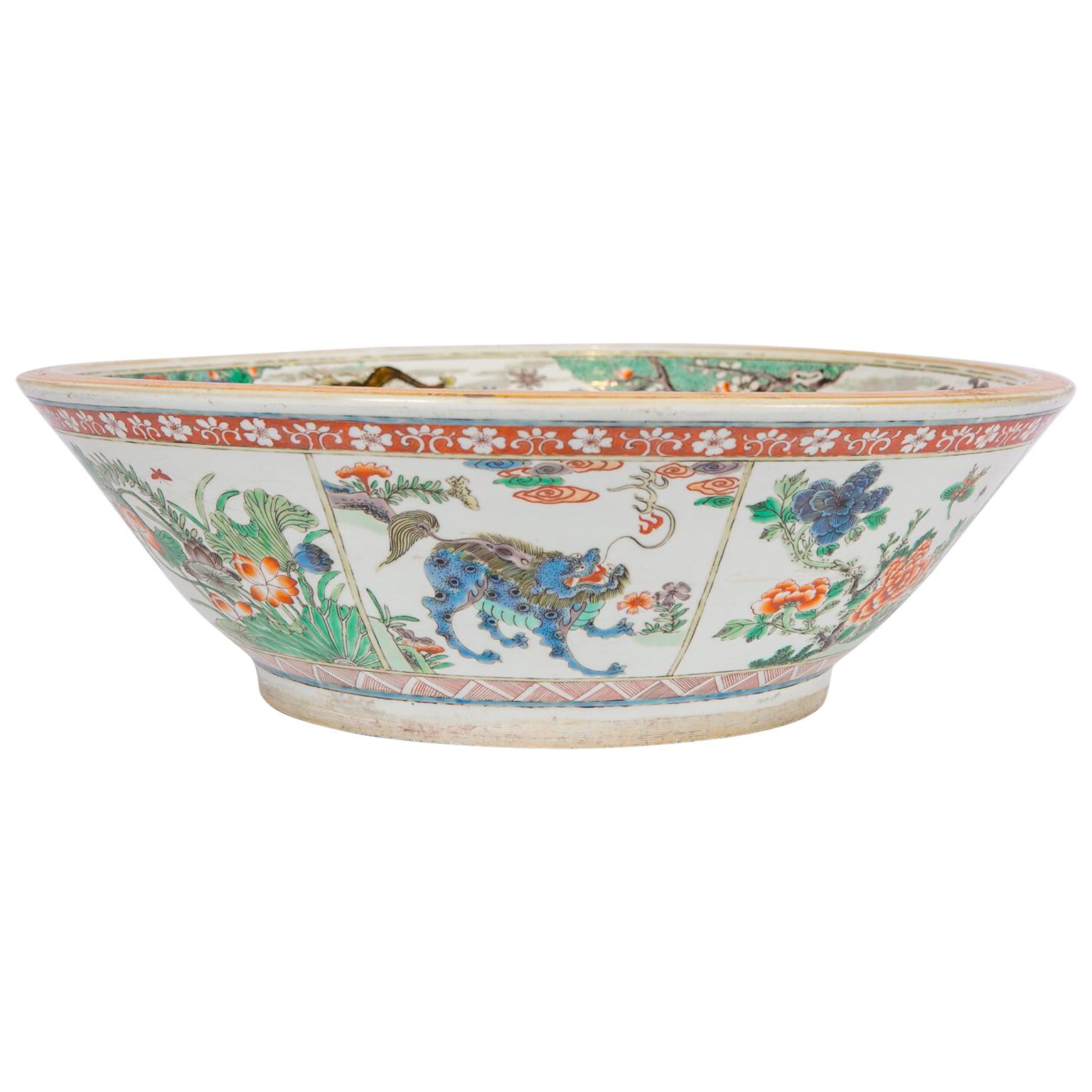 Large Antique Chinese Bowl Decorated in Famille Verte Enamels, Circa 1900