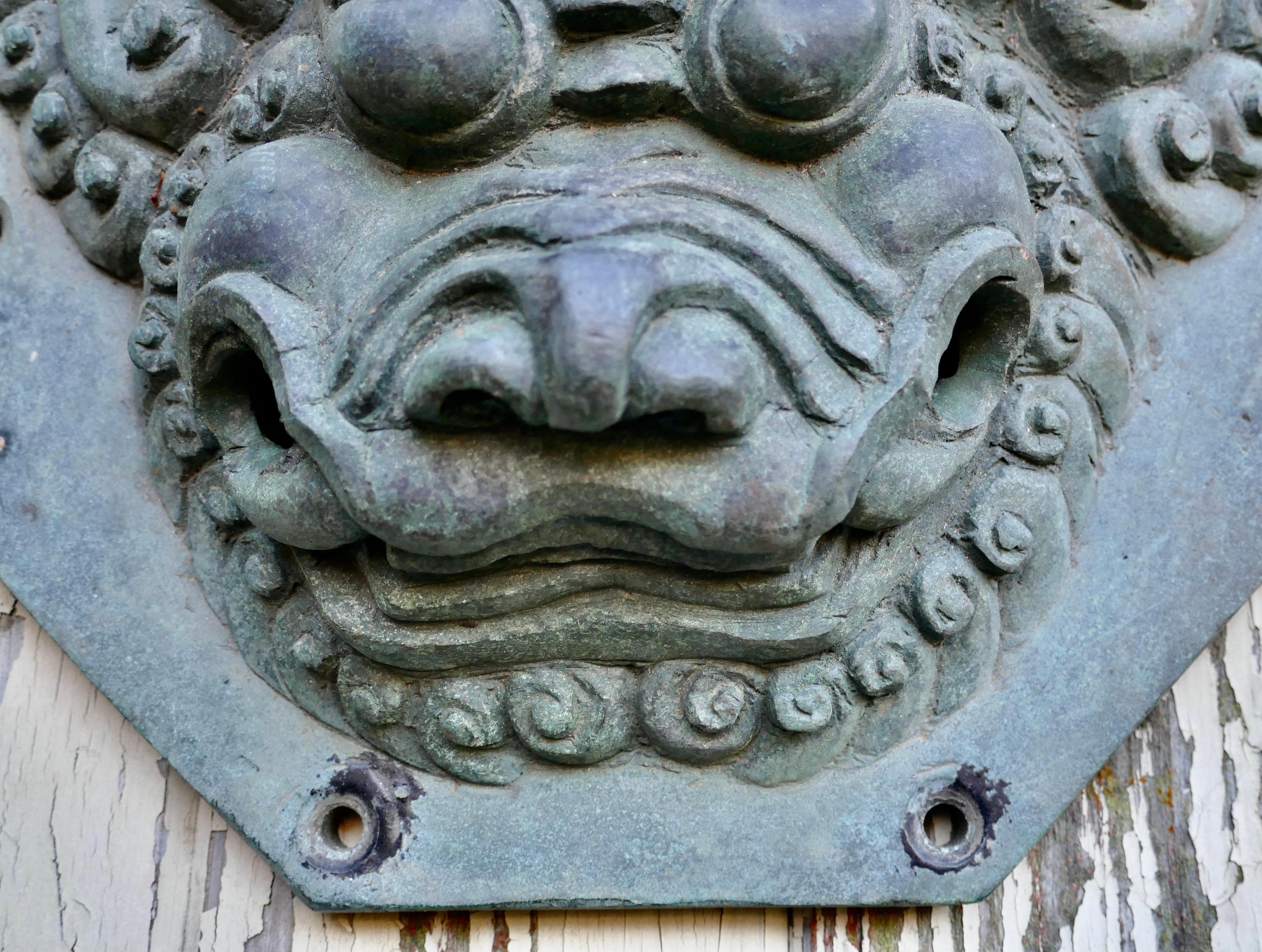 Large Antique Chinese Bronze Foo Dog Foo Lion Door Plates 2