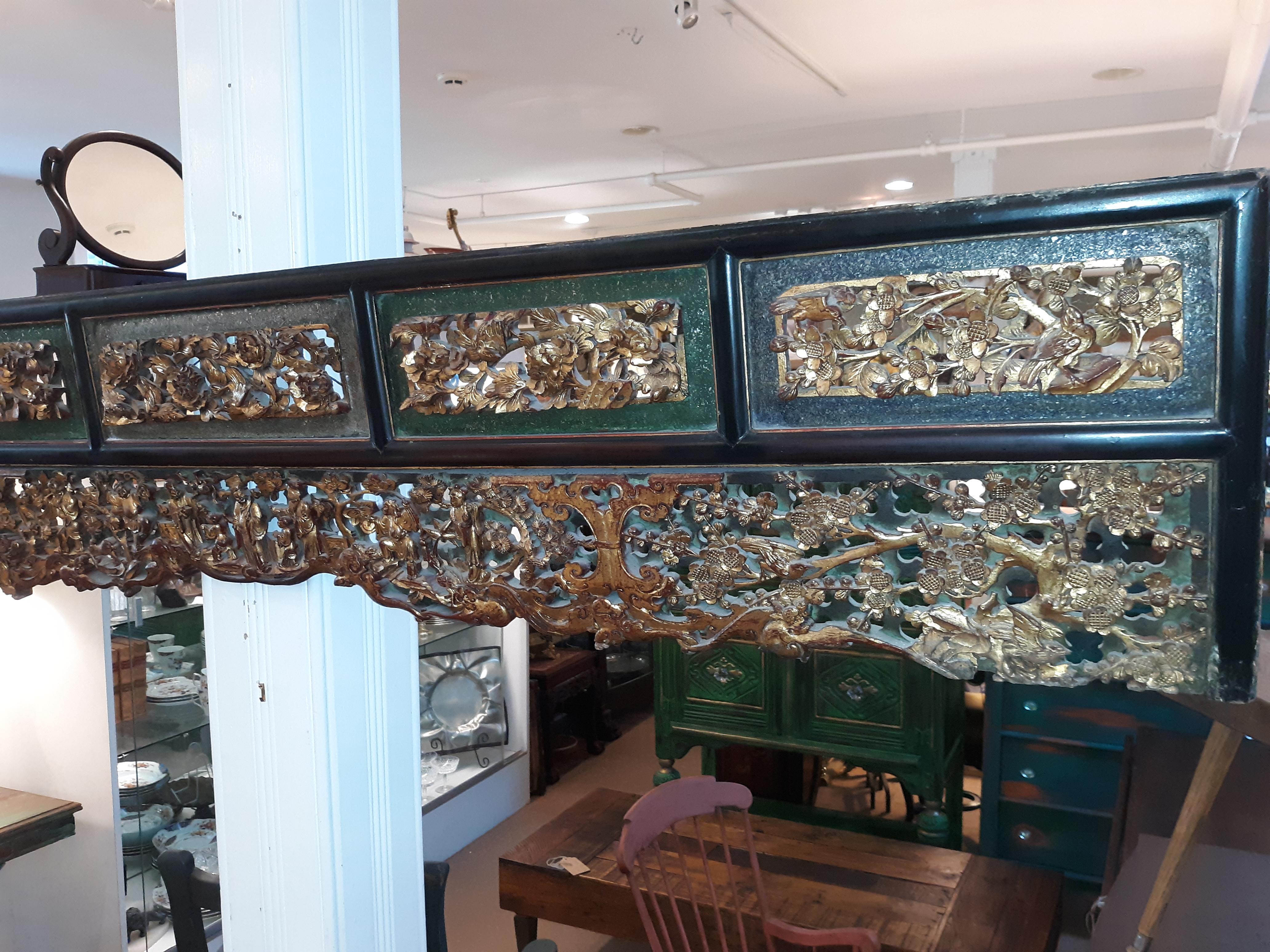 Large Antique Chinese Carved Lacquer and Gilt Panel In Good Condition In Lambertville, NJ