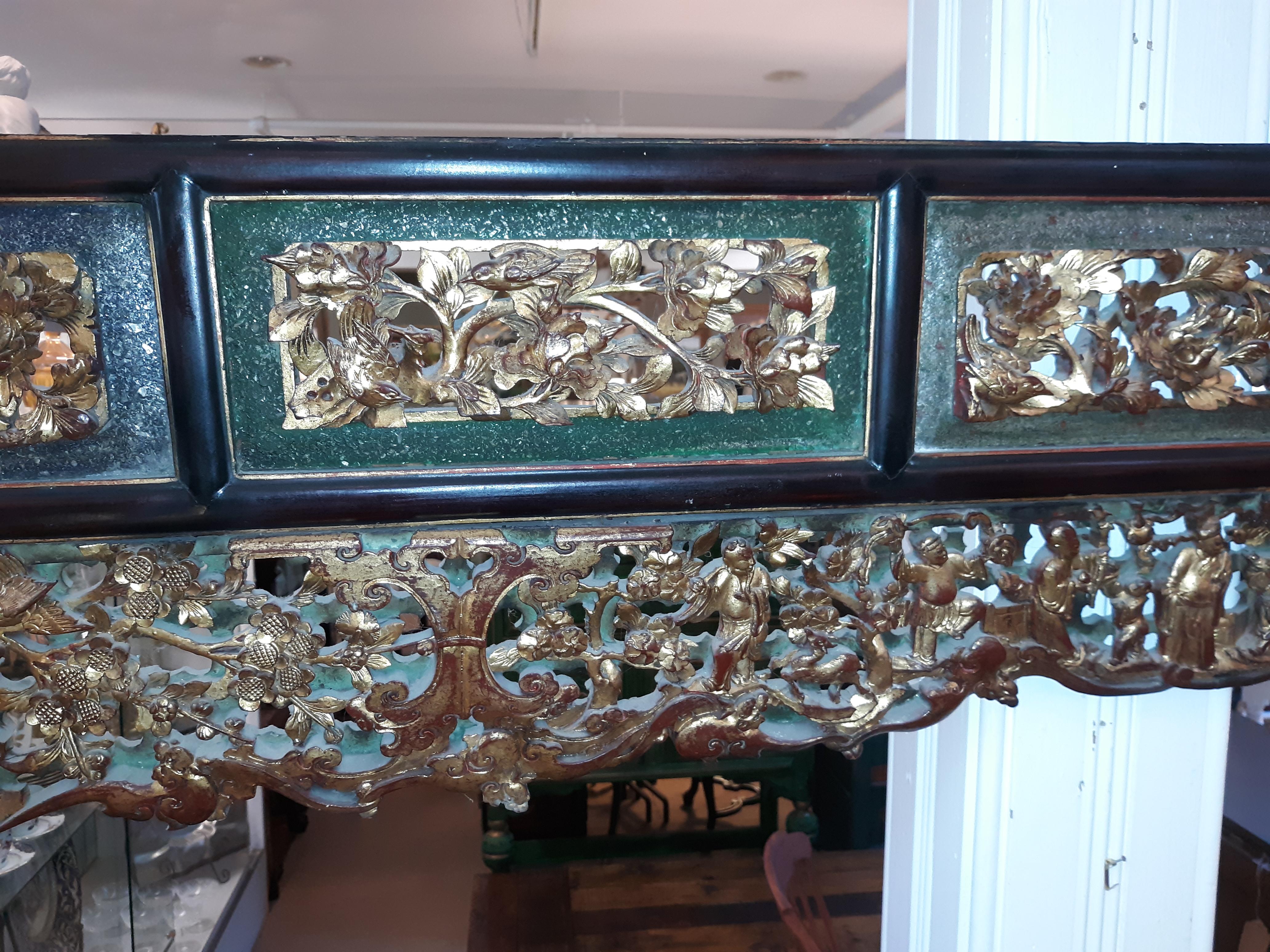 Late 19th Century Large Antique Chinese Carved Lacquer and Gilt Panel