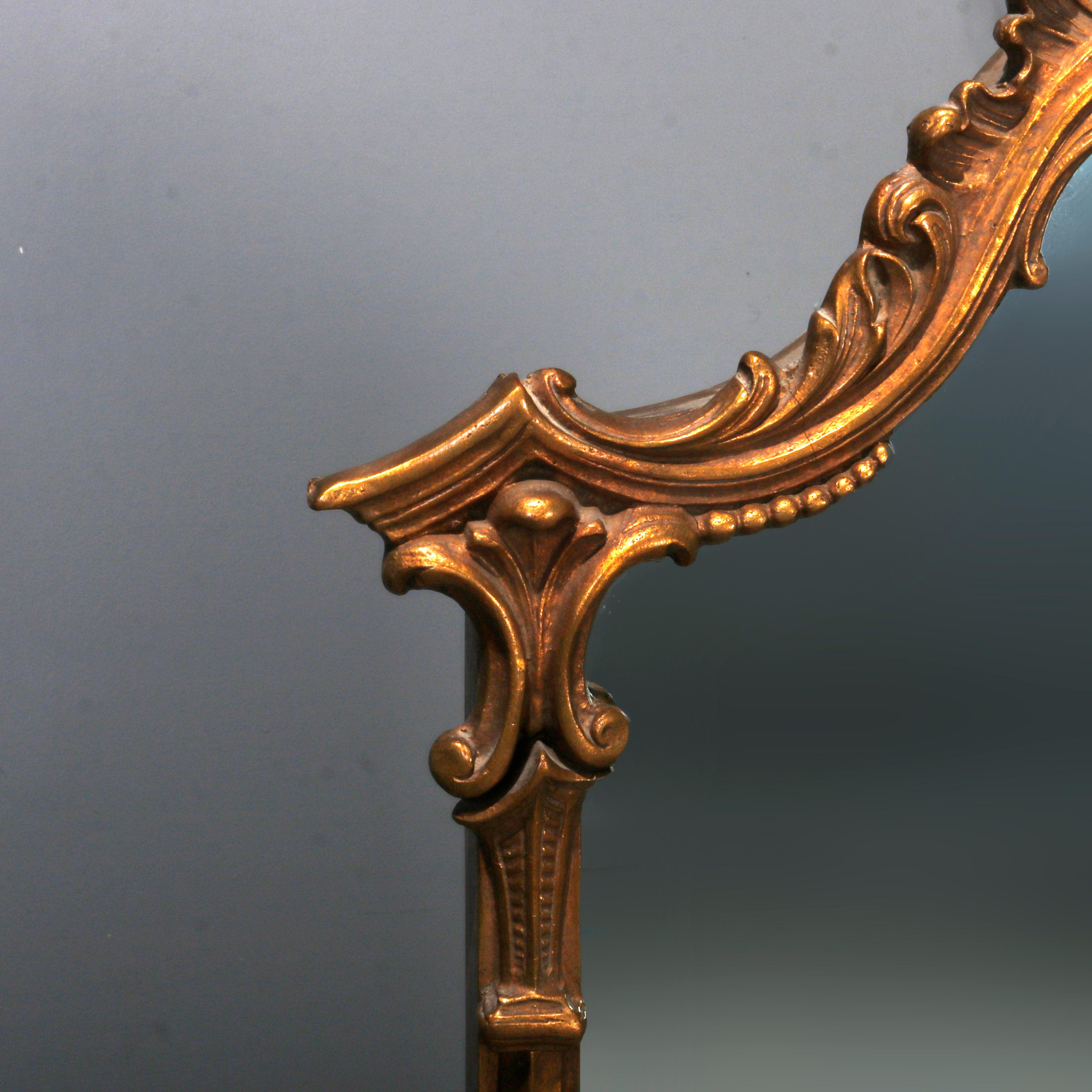 European Large Antique Chinese Chippendale Giltwood Pagoda Mirror, circa 1930
