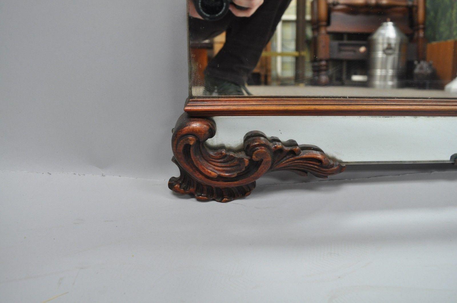 20th Century Large Antique Chinese Chippendale Mahogany Wall Mirror Sofa Dresser Etched Glass