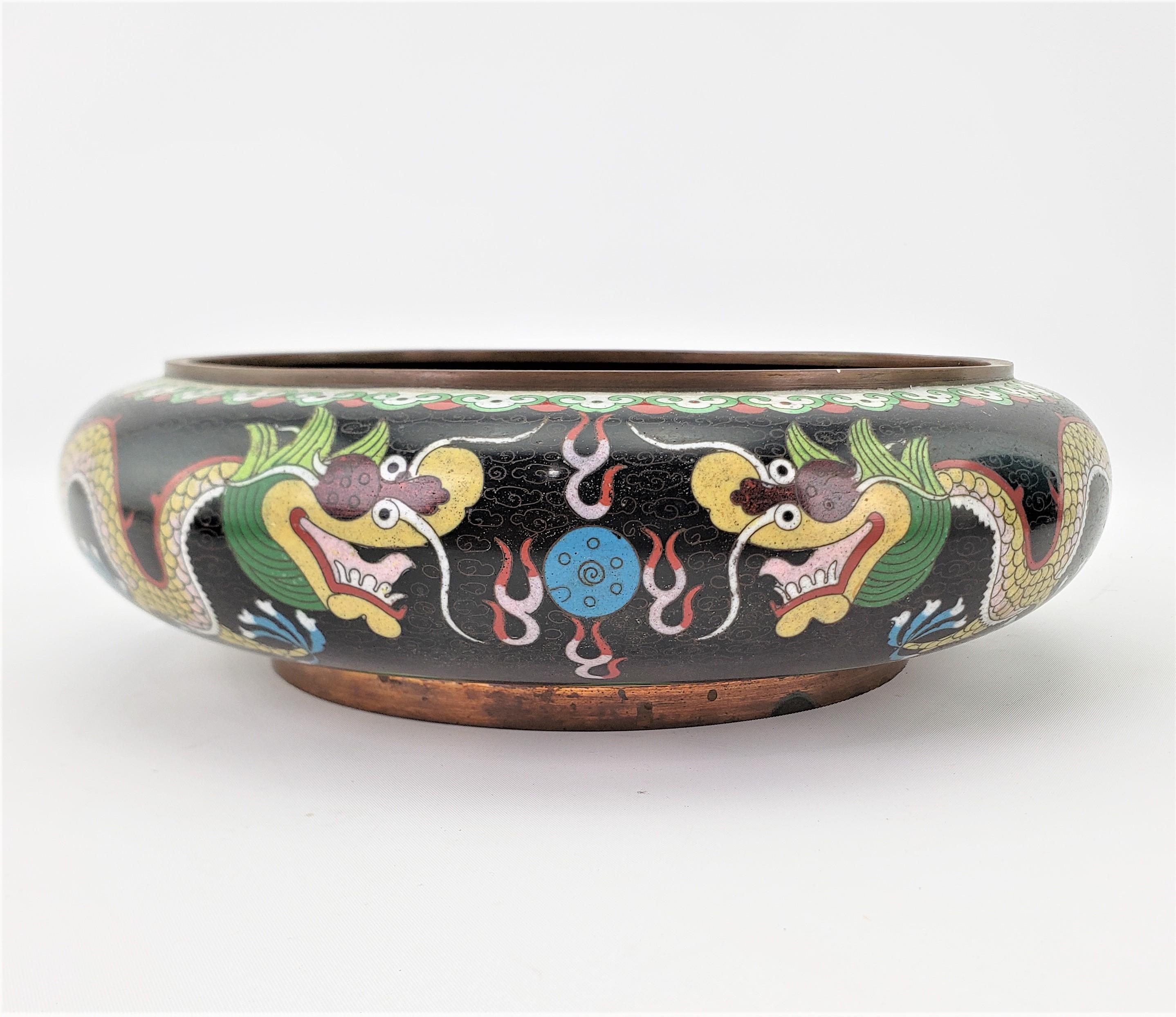 Chinese Export Large Antique Chinese Cloisonnae Imperial Dragon Decorated Bowl For Sale