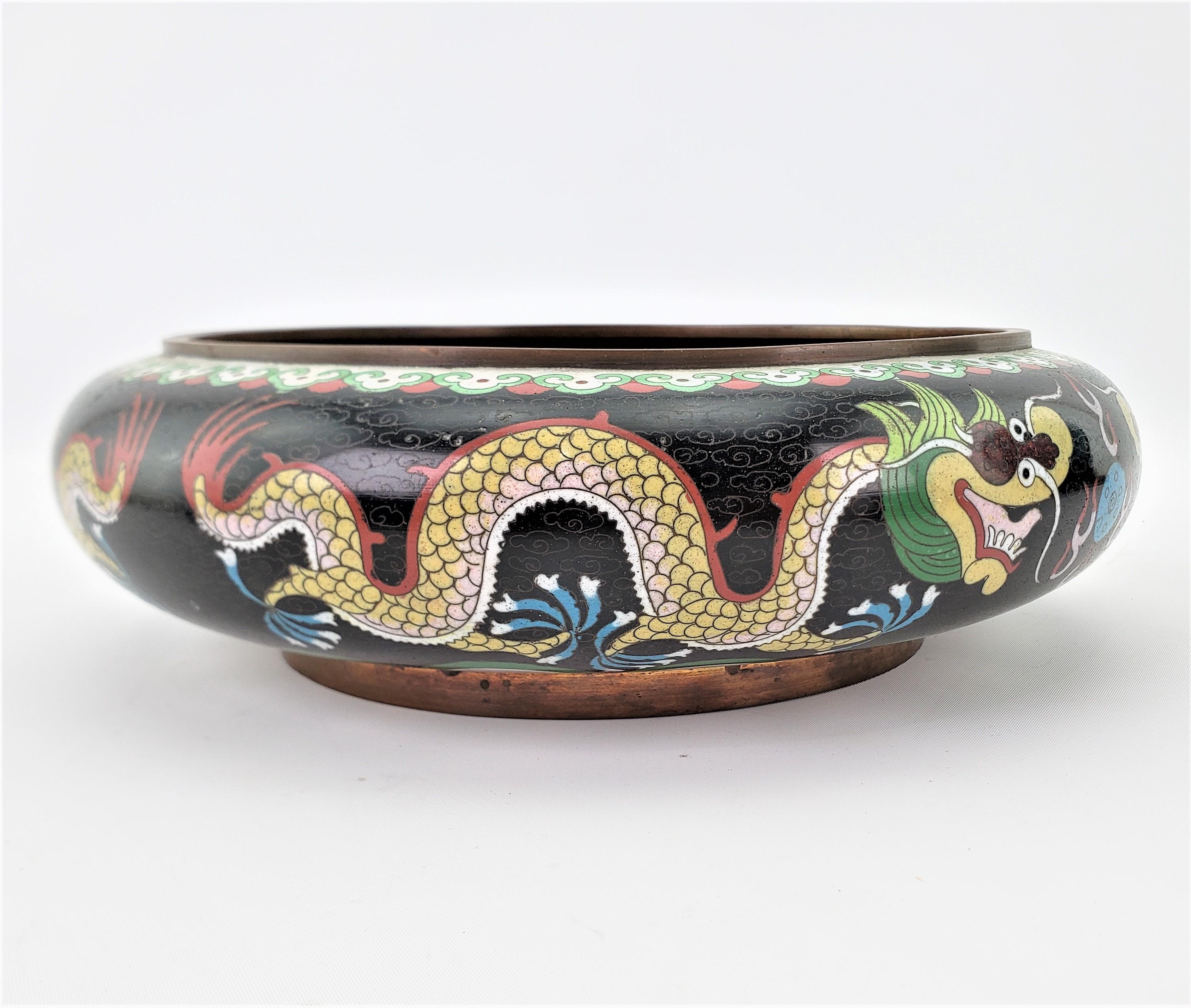 Cloissoné Large Antique Chinese Cloisonnae Imperial Dragon Decorated Bowl For Sale