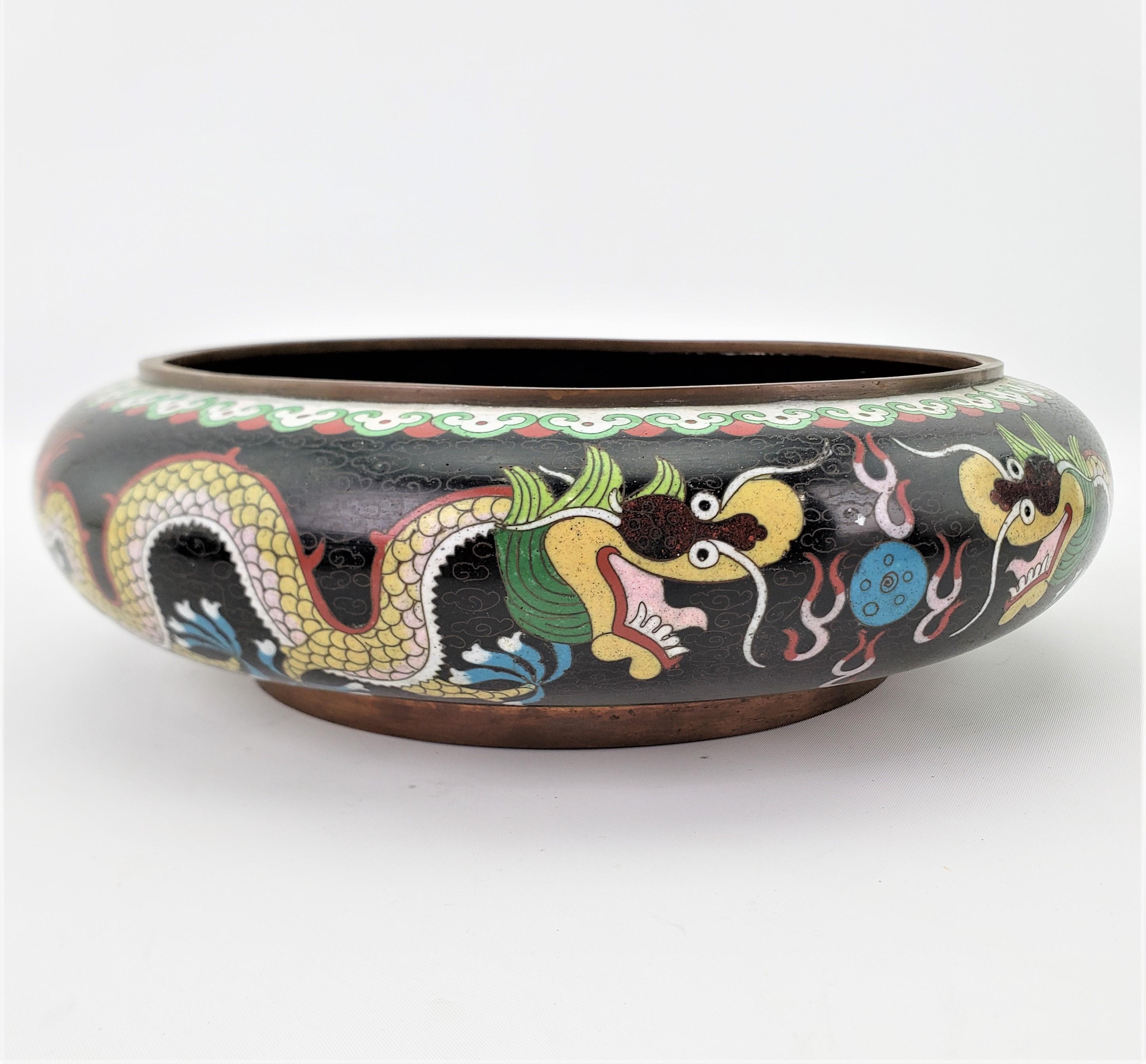 Large Antique Chinese Cloisonnae Imperial Dragon Decorated Bowl In Good Condition For Sale In Hamilton, Ontario