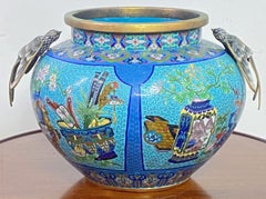 Large Antique Chinese Cloisonné and Brass Urn