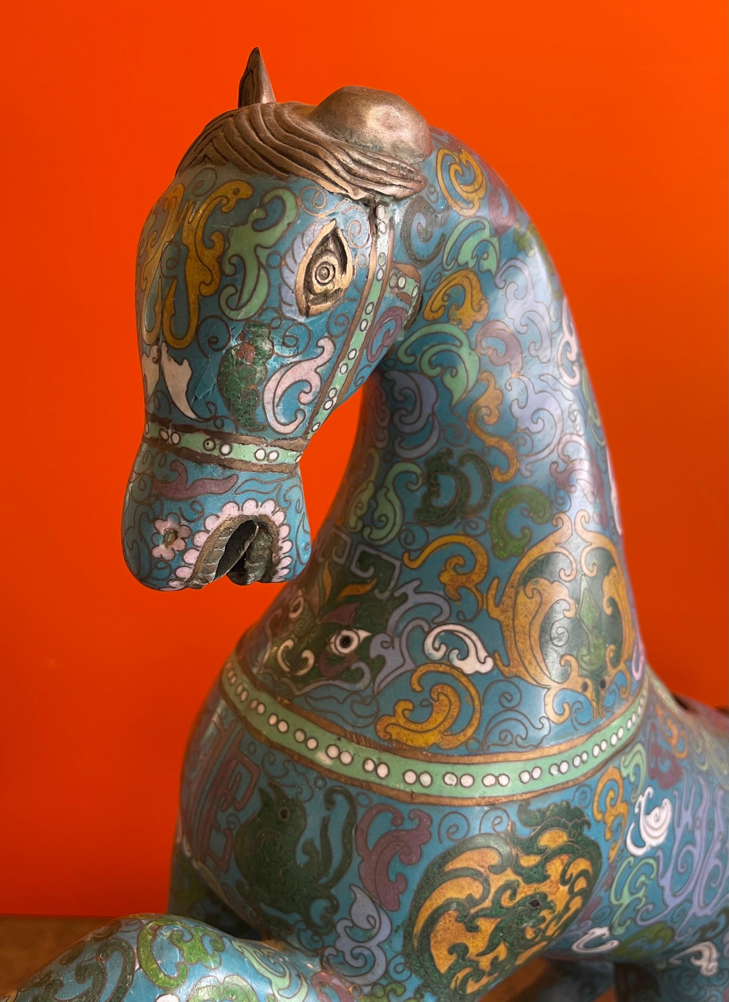 Large Antique Chinese Cloisonné War Horse Sculpture 10