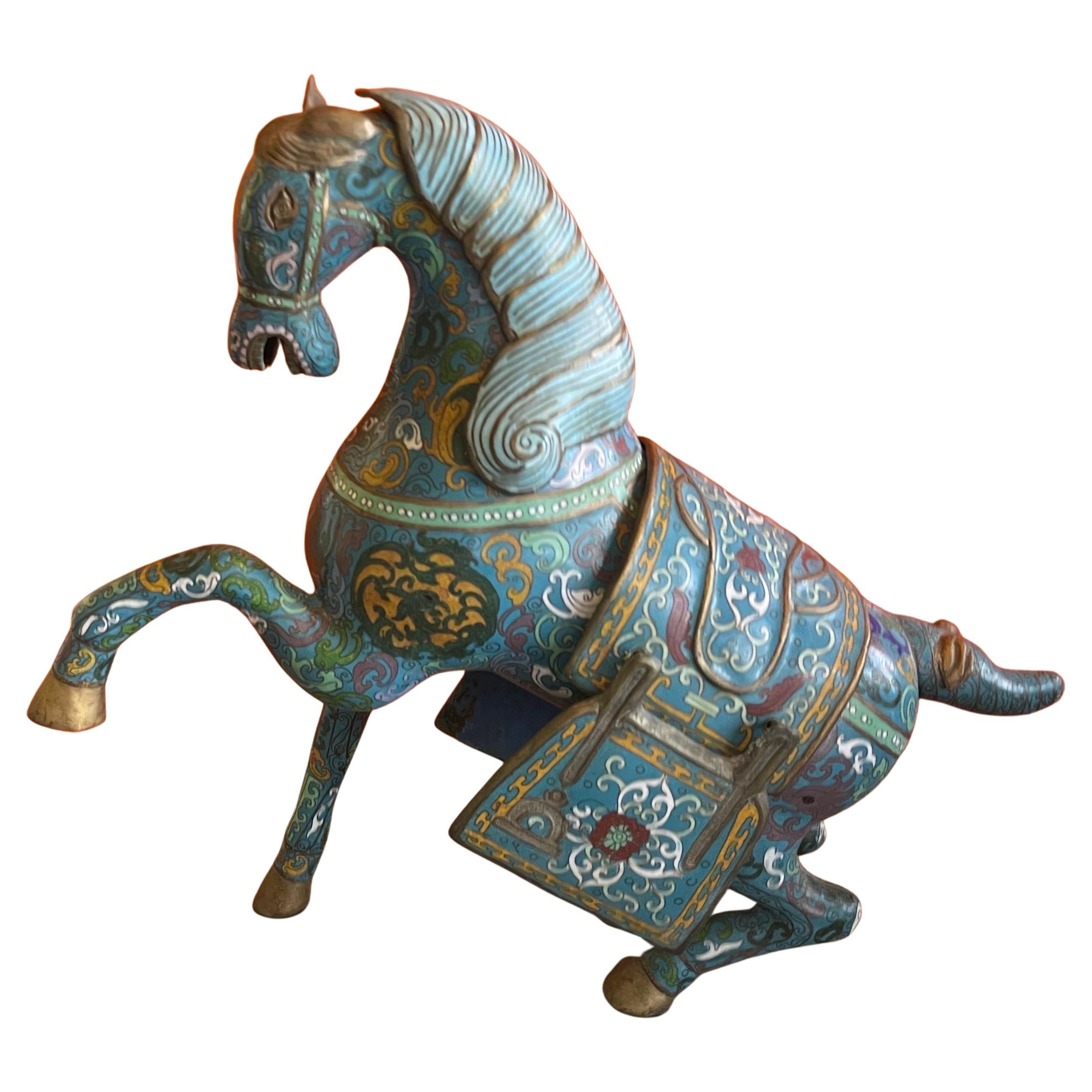 Large Antique Chinese Cloisonné War Horse Sculpture 11