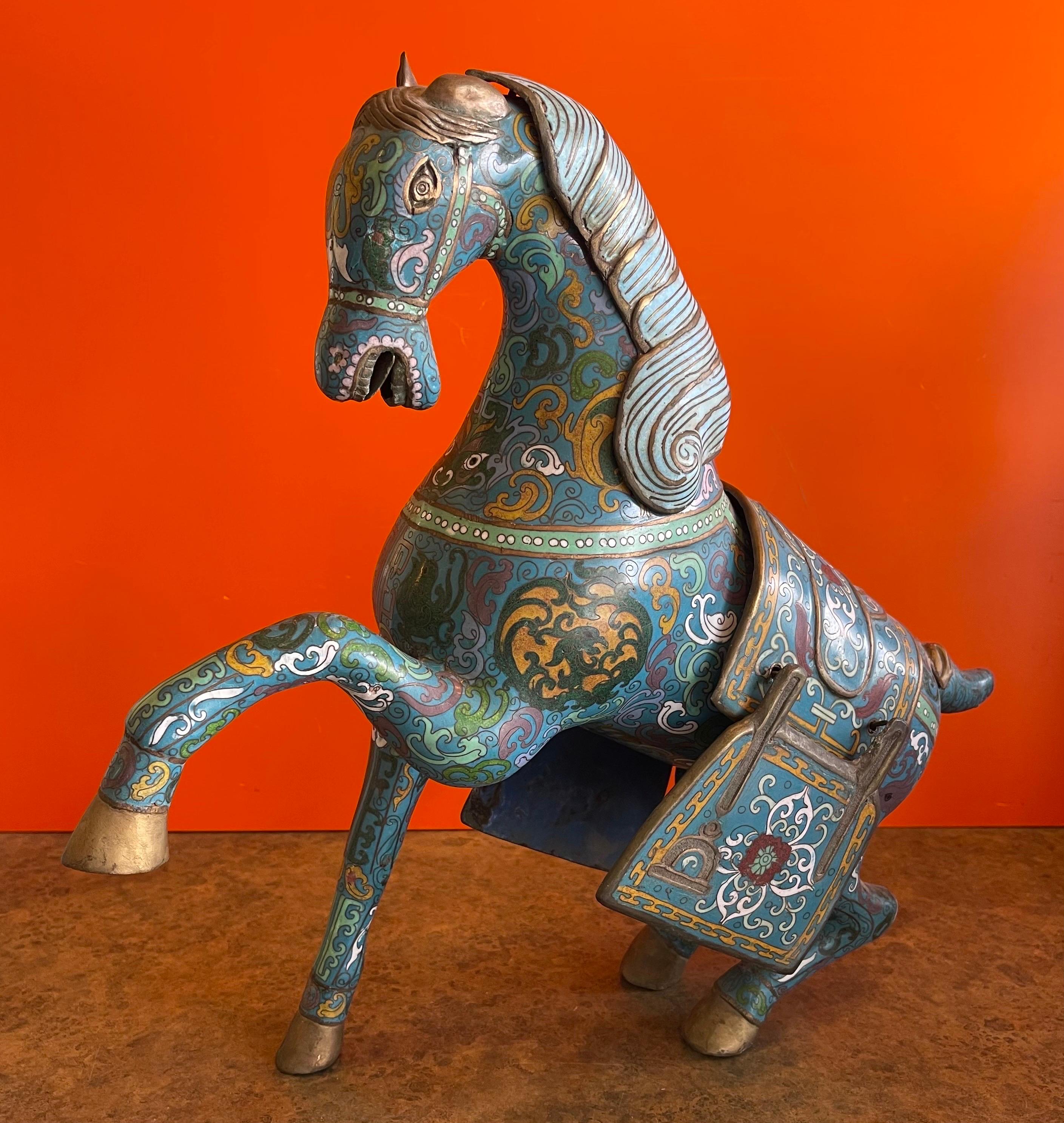 Large Antique Chinese Cloisonné War Horse Sculpture In Good Condition In San Diego, CA