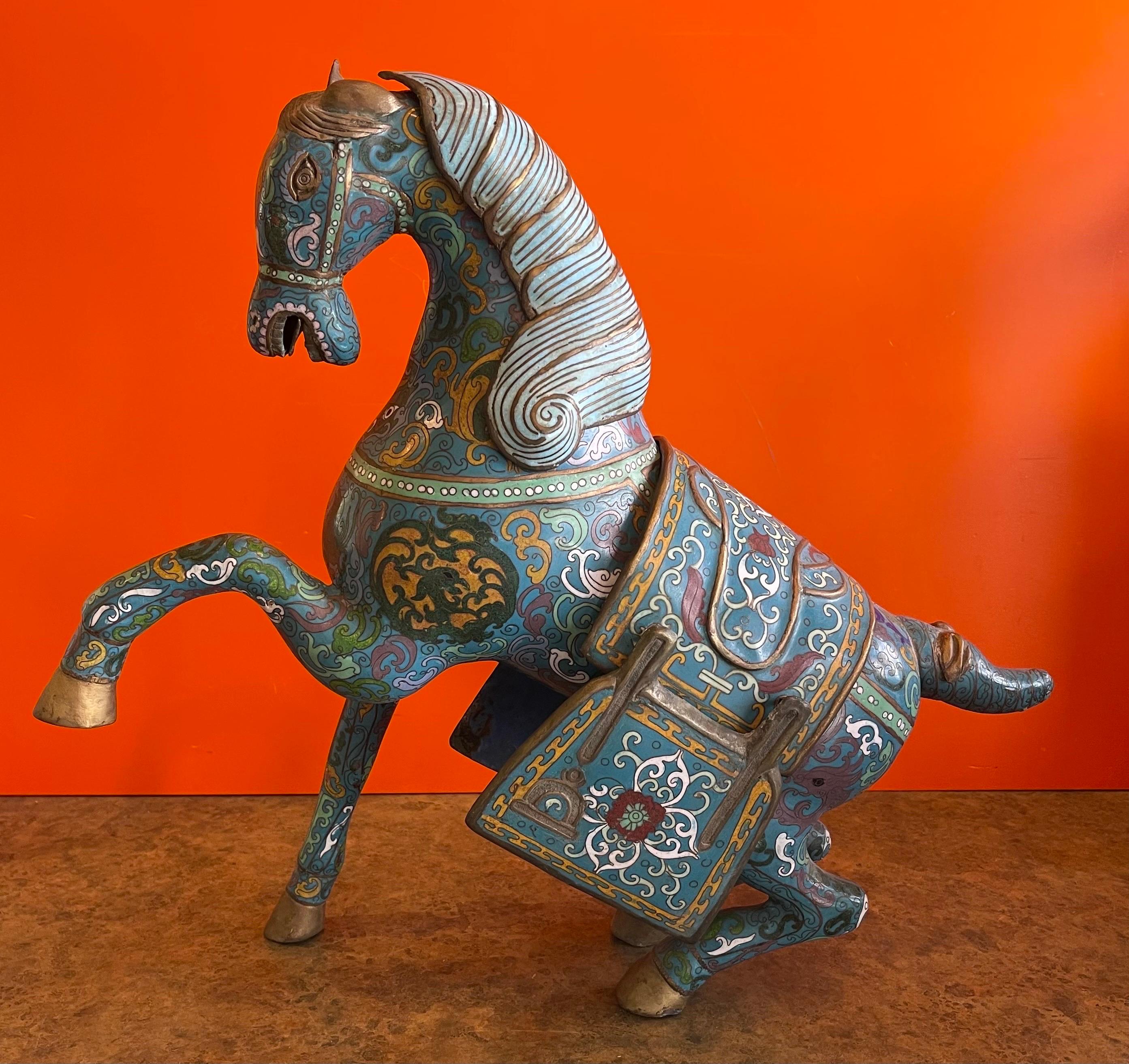 20th Century Large Antique Chinese Cloisonné War Horse Sculpture