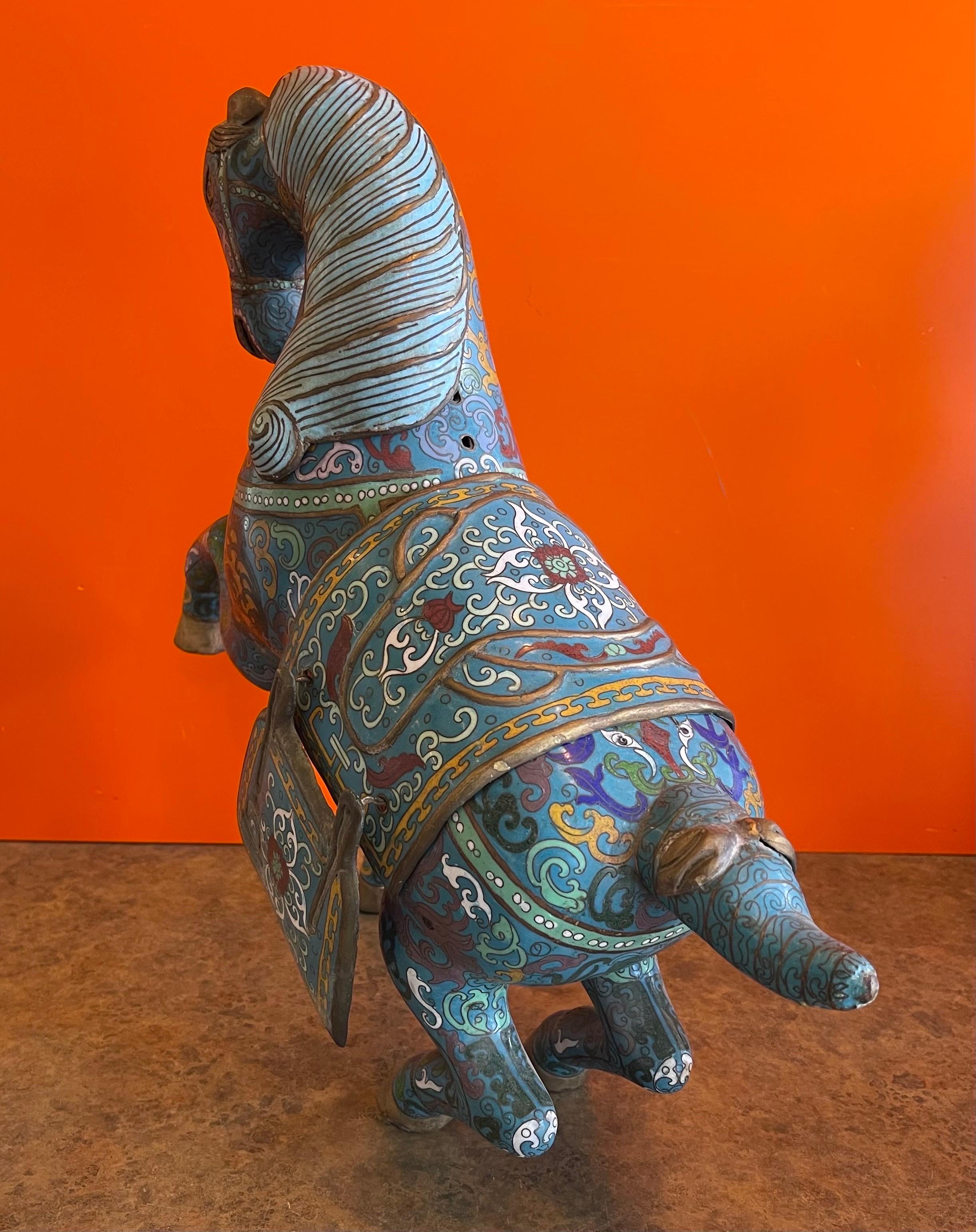 Metal Large Antique Chinese Cloisonné War Horse Sculpture