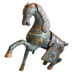Large Antique Chinese Cloisonné War Horse Sculpture