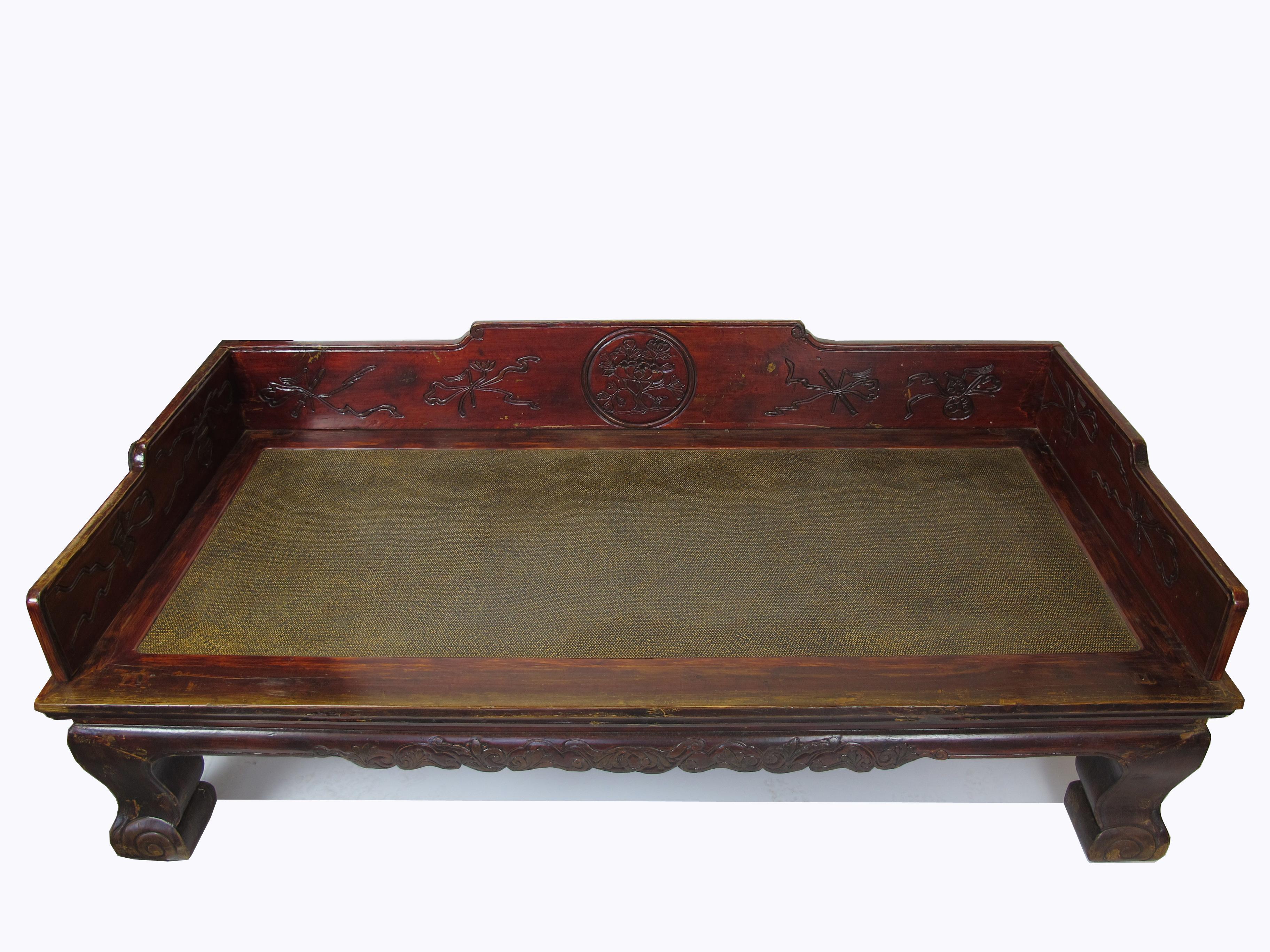 Hand-Carved Large Antique Chinese Daybed For Sale