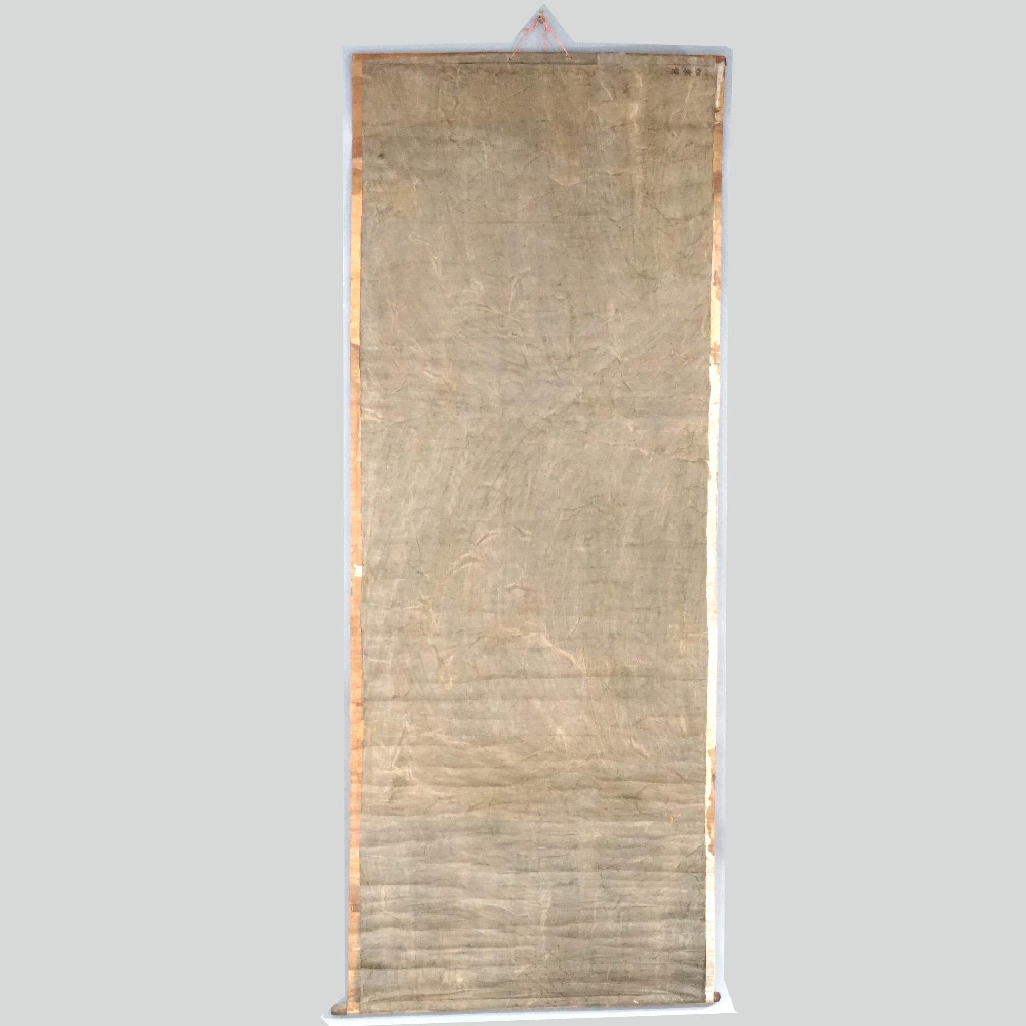 Grande peinture chinoise ancienne sur rouleau représentant une divinité, 19e siècle en vente 3