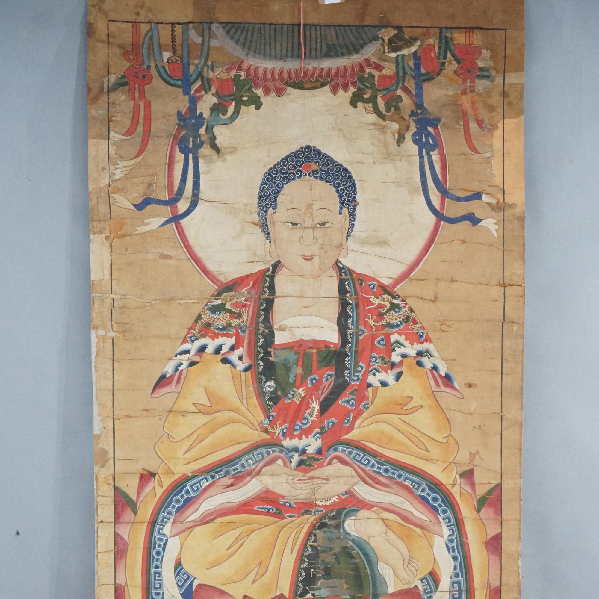 Large Antique Chinese Deity Scroll Painting 19th C For Sale 8