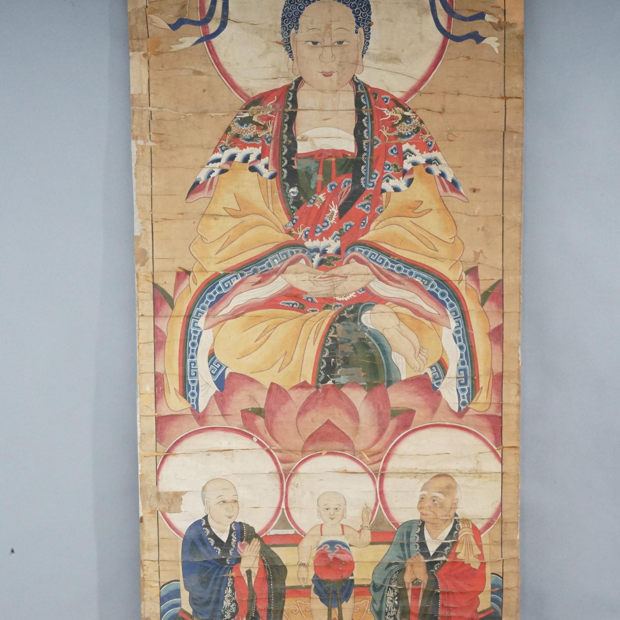 Large Antique Chinese Deity Scroll Painting 19th C In Good Condition For Sale In Big Flats, NY