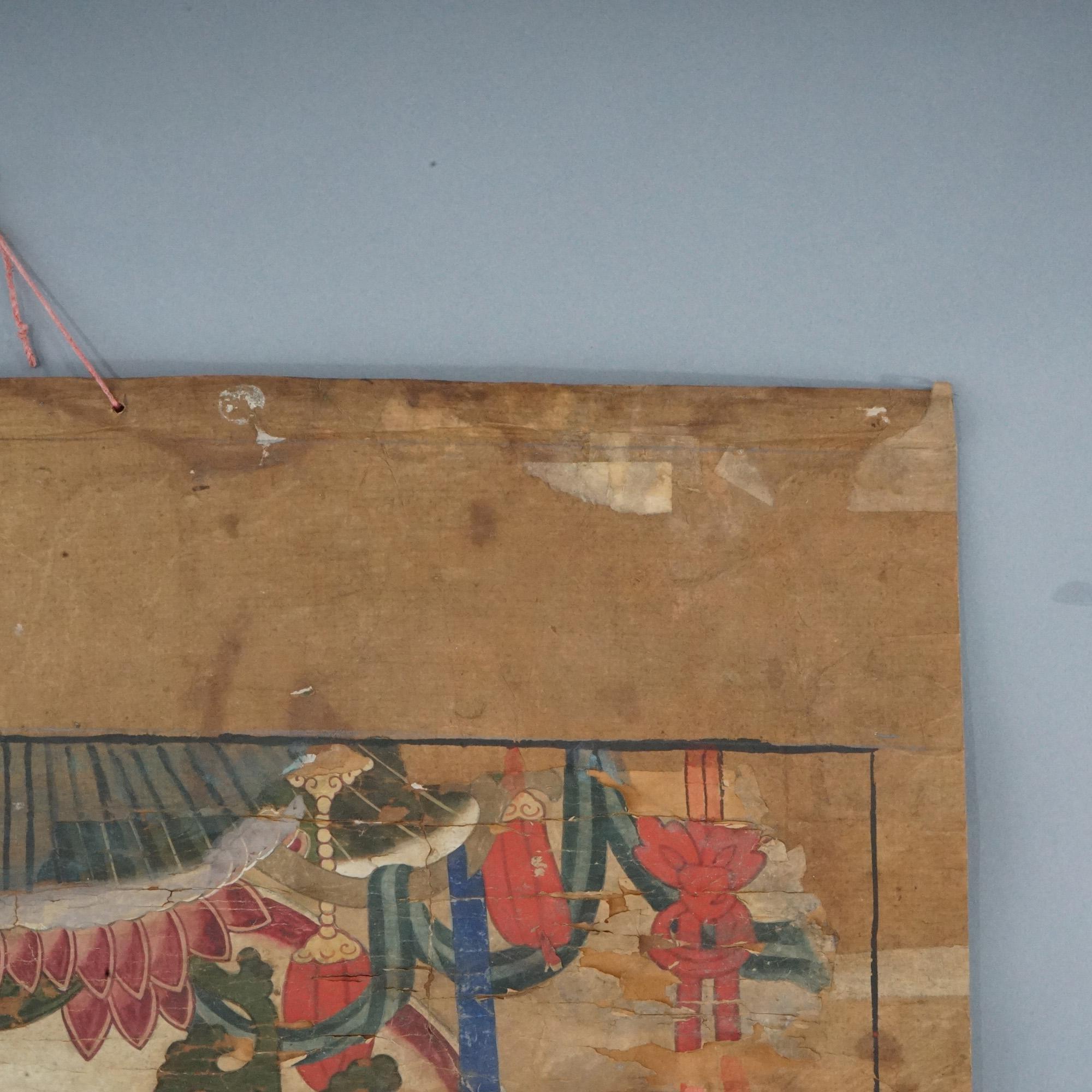 19th Century Large Antique Chinese Deity Scroll Painting 19th C For Sale