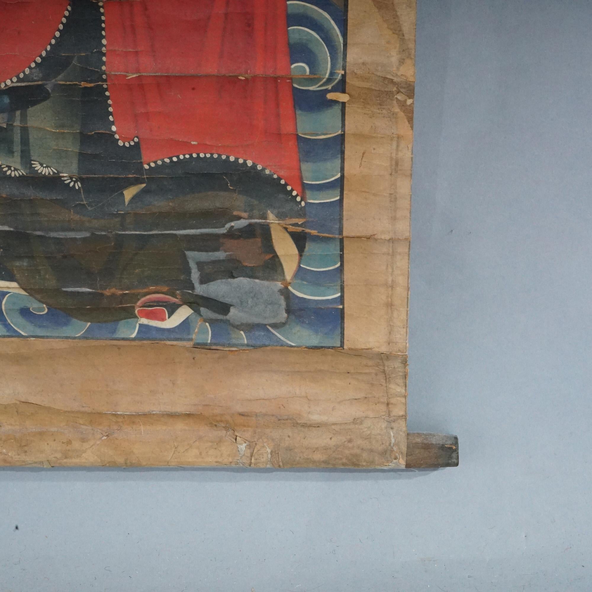 Large Antique Chinese Deity Scroll Painting 19th C For Sale 2