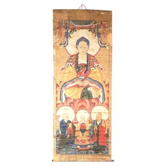 Grande dipinto antico cinese con rotolo di divinità del XIX secolo