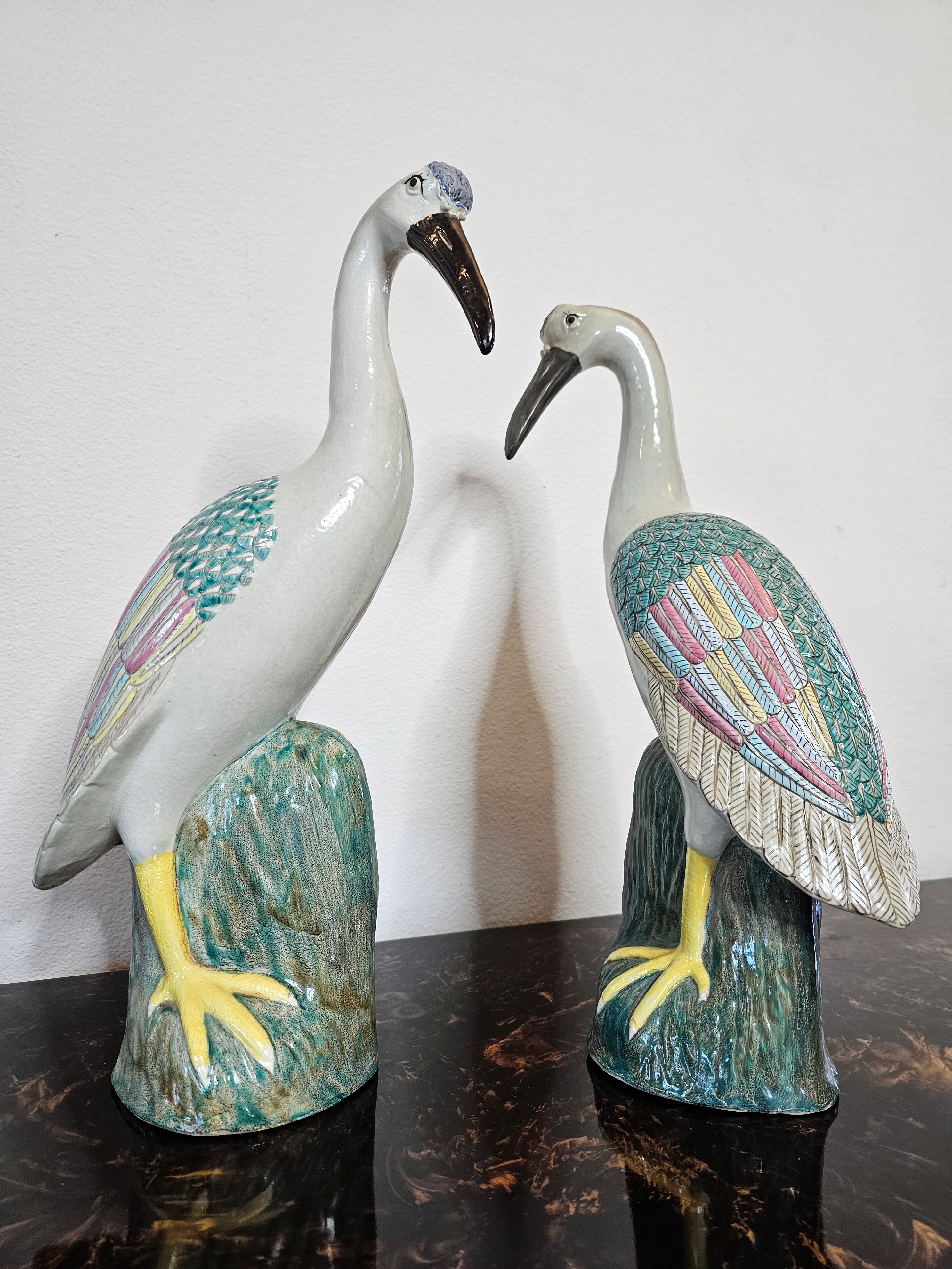Two elegant late Qing Dynasty (1636-1912) Chinese Export glazed porcelain crane figures. Cranes of this large size for the export market are rare. 

Early 20th century, made in China for the European or American export market when exotic Asian /