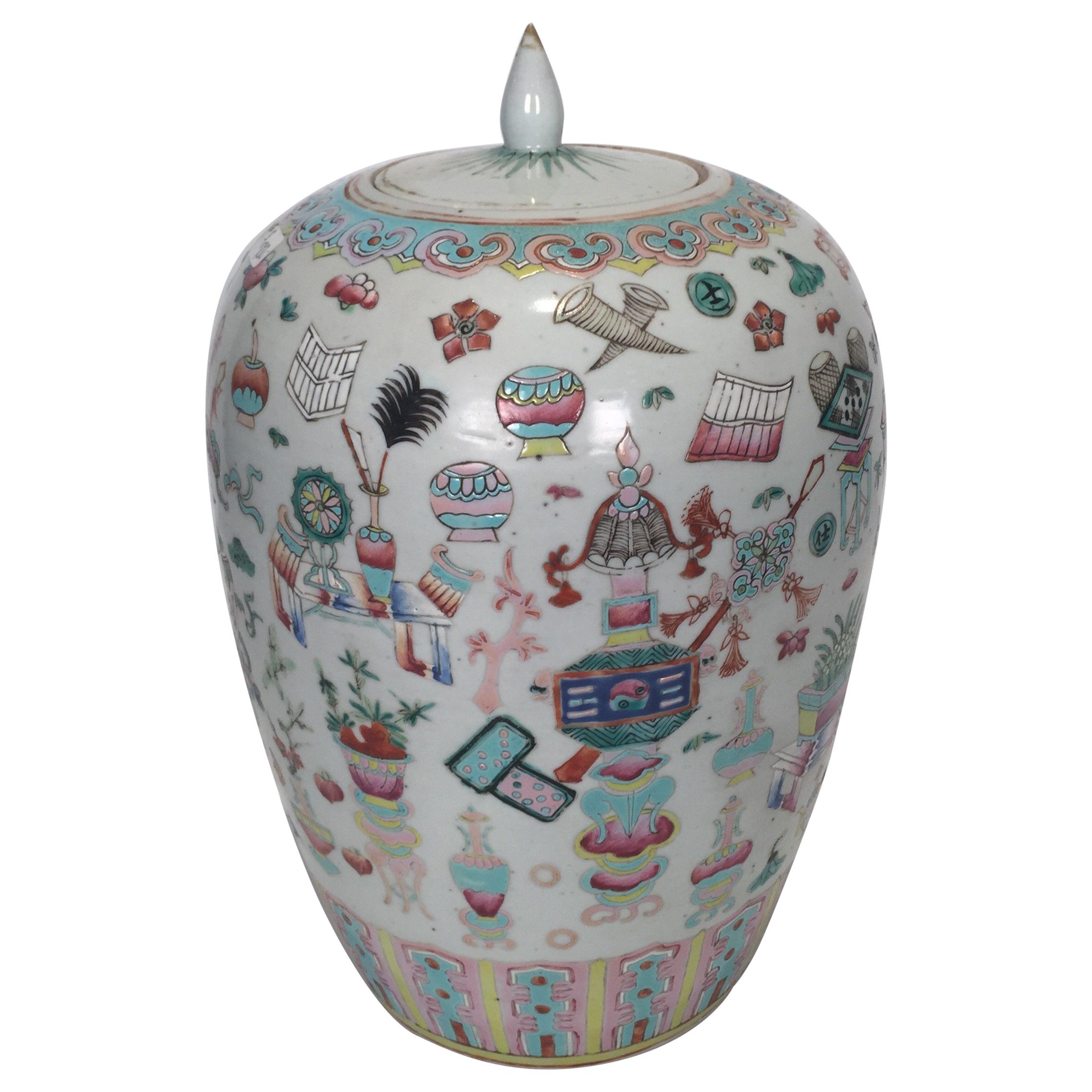 Large Antique Chinese Export Porcelain Ginger Jar