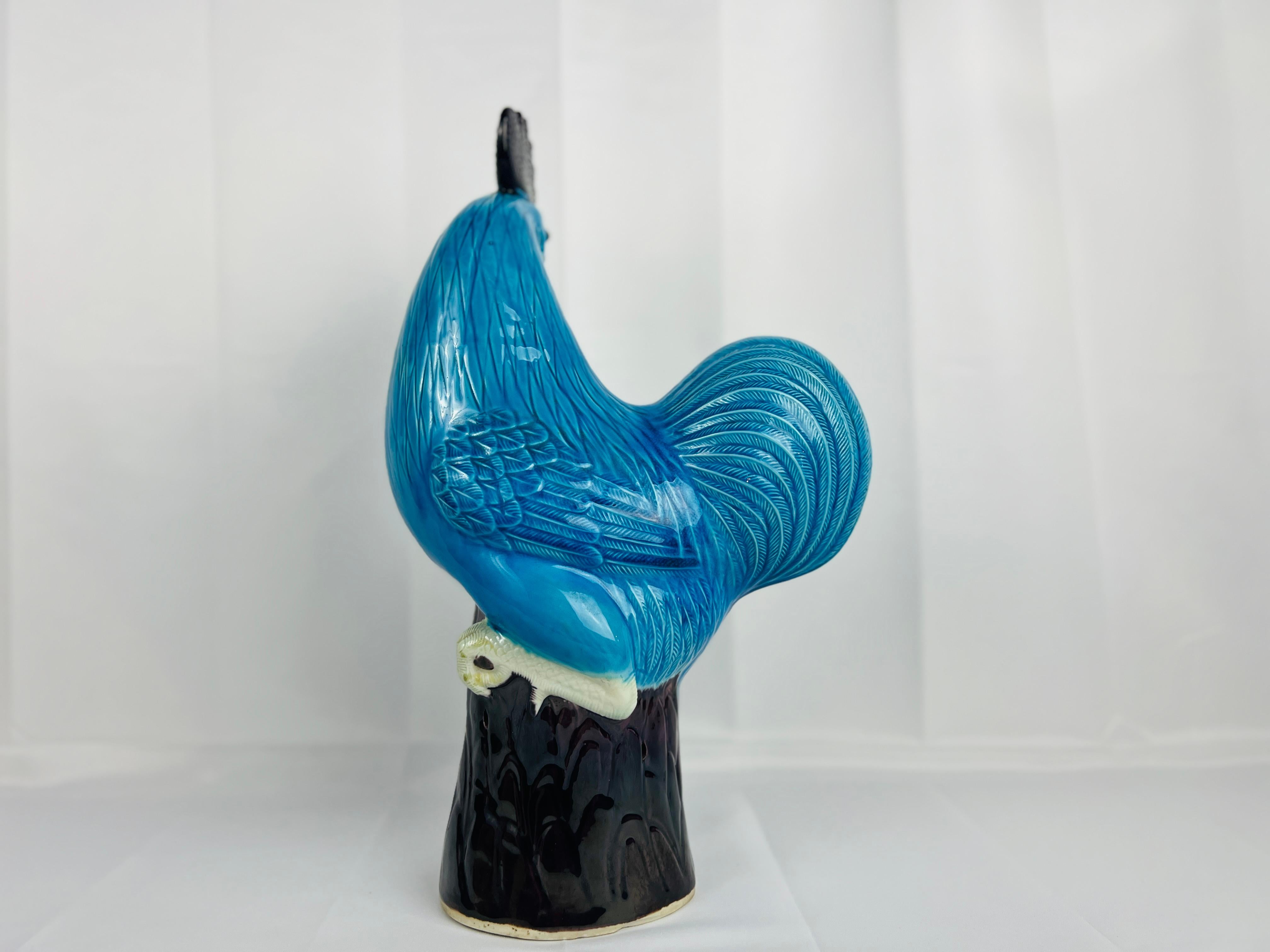 Large Antique Chinese Export Turquoise Glazed Rooster In Good Condition For Sale In Atlanta, GA