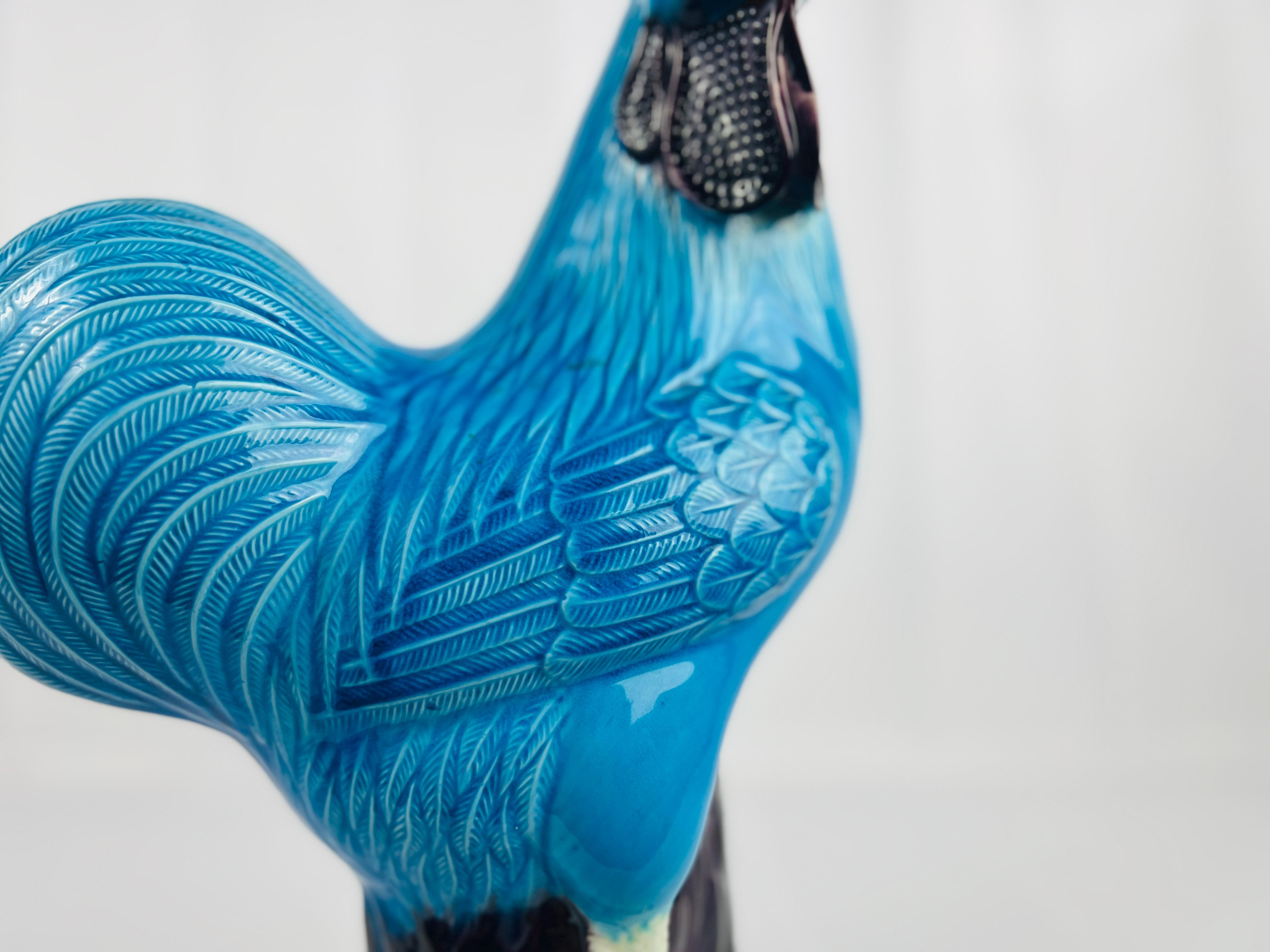 Porcelain Large Antique Chinese Export Turquoise Glazed Rooster For Sale