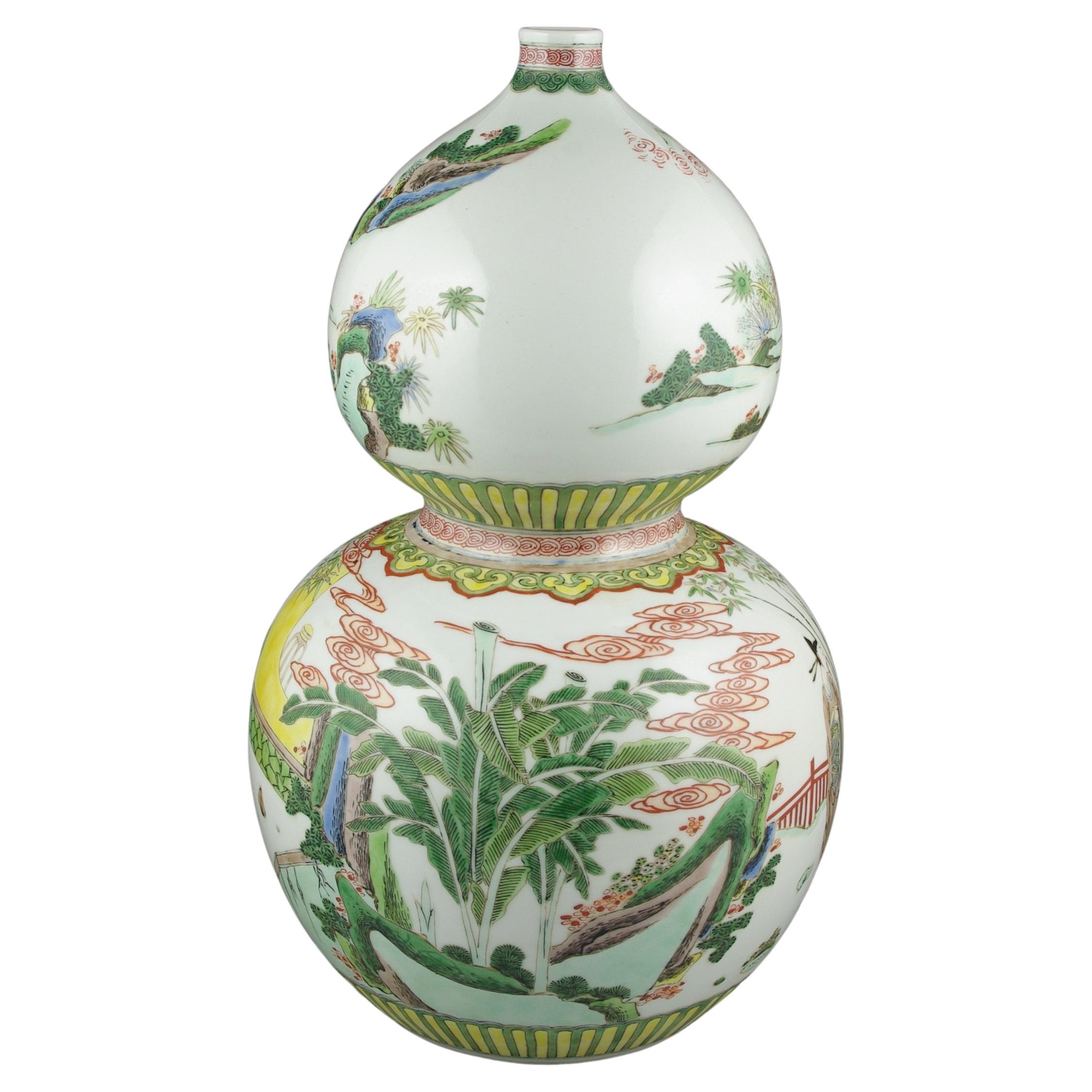 Huge Antique Chinese Porcelain Famille Rose Fencai Double Gourd Vase 19c Qing In Good Condition For Sale In Richmond, CA