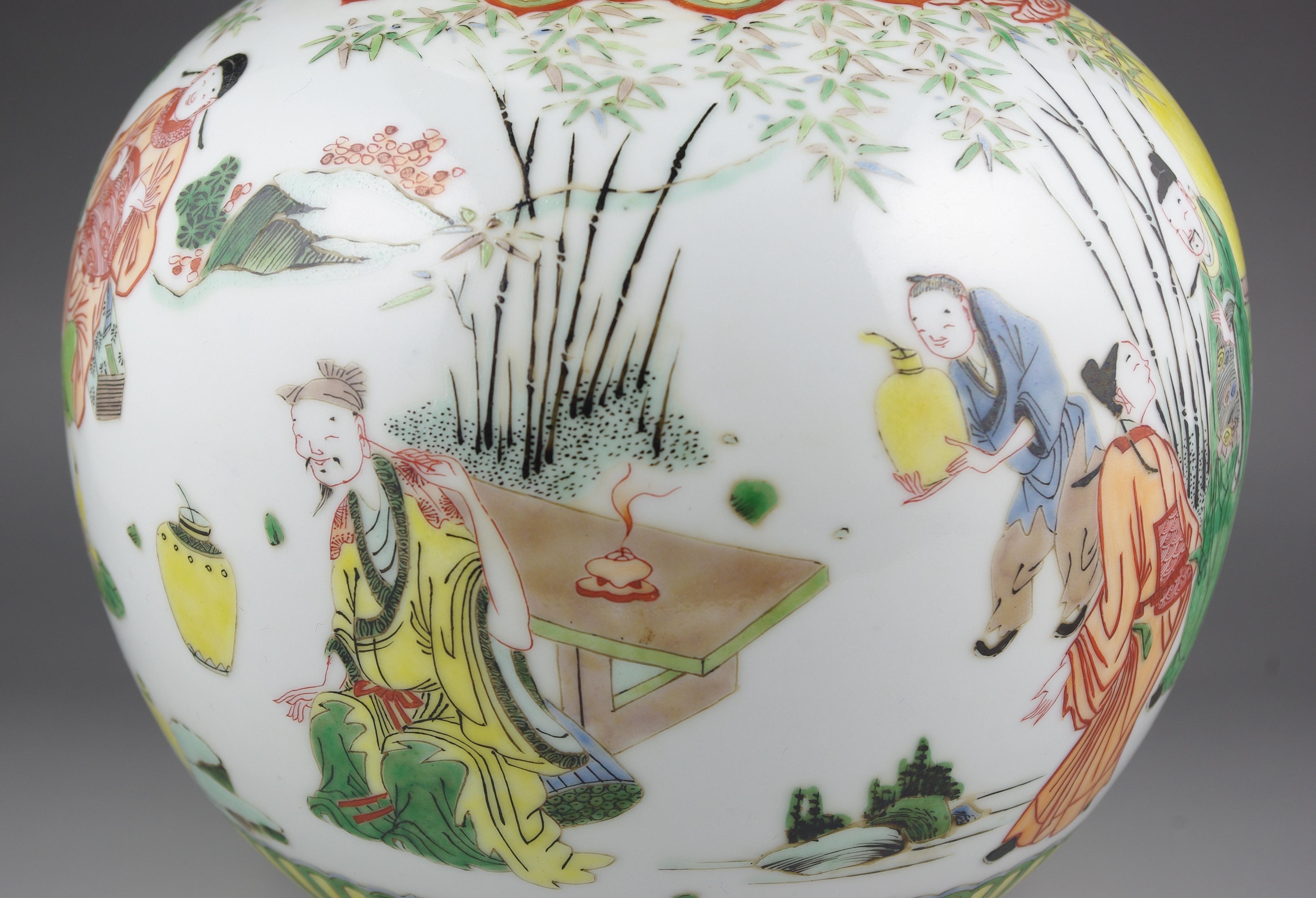 Grand vase double gourde en porcelaine chinoise ancienne Famille Rose Fencai, 19e siècle Qing en vente 1