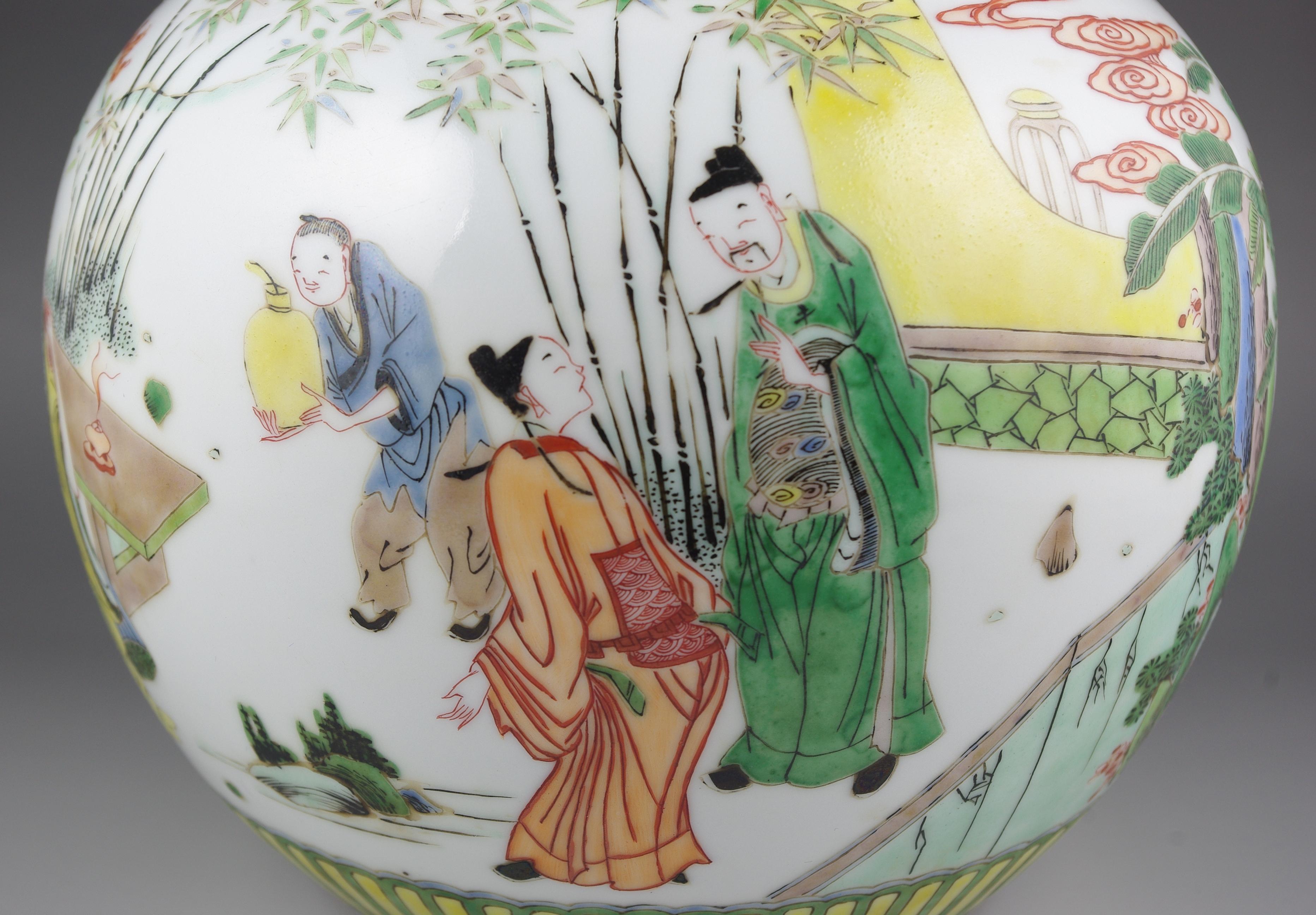 Grand vase double gourde en porcelaine chinoise ancienne Famille Rose Fencai, 19e siècle Qing en vente 2